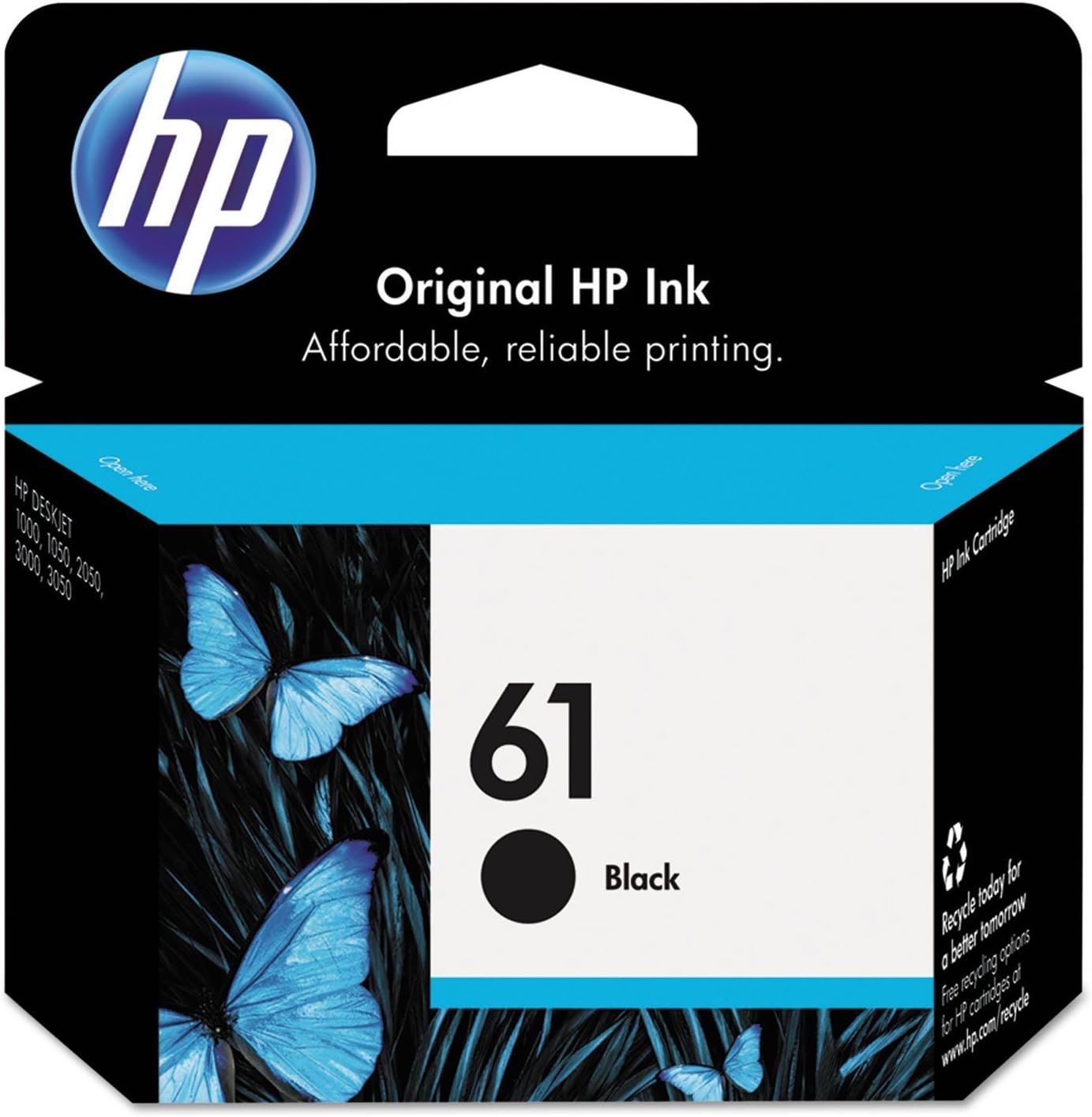 HP 61 Black Ink Cartridge | Works with DeskJet 1000, 1010, 1050, 1510, 2050, 2510, 2540, 3000, 3050, 3510; ENVY 4500, 5530; OfficeJet 2620, 4630 Series | Eligible for Instant Ink | CH561WN