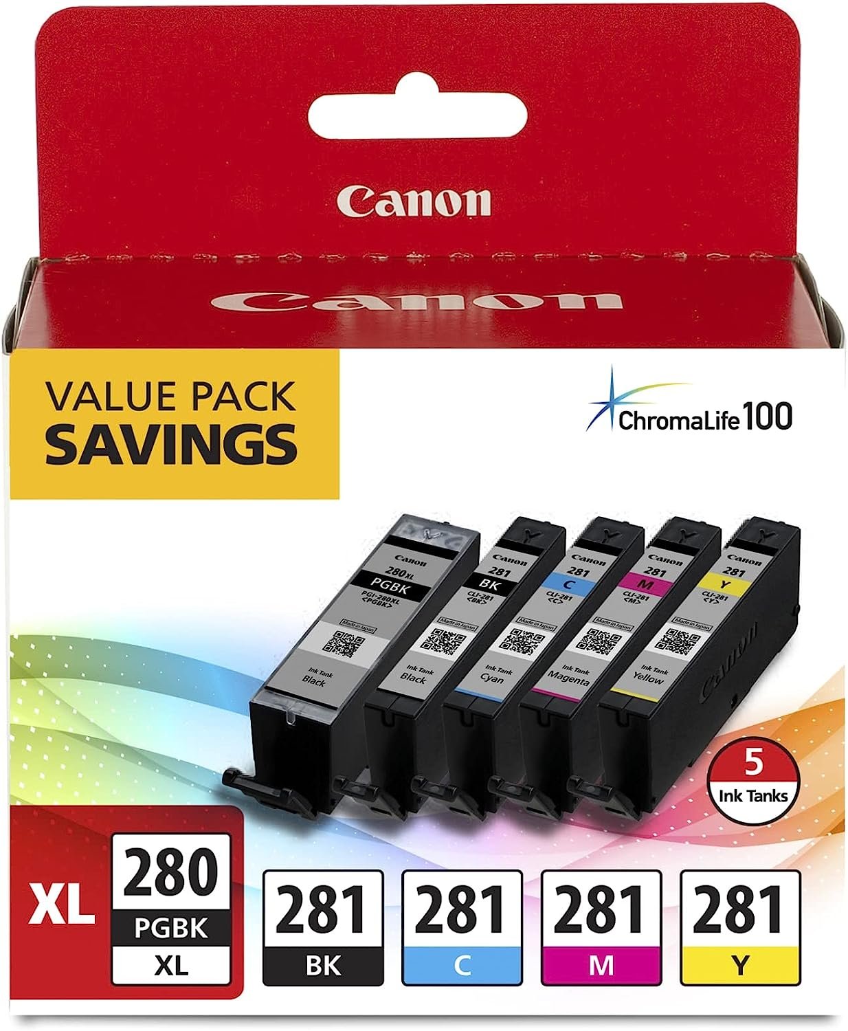 Canon PGI-280XL/CLI-281 5 Color Pack Compatible to TR8520, TR7520, TS9120 Series,TS8120 Series, TS6120 Series