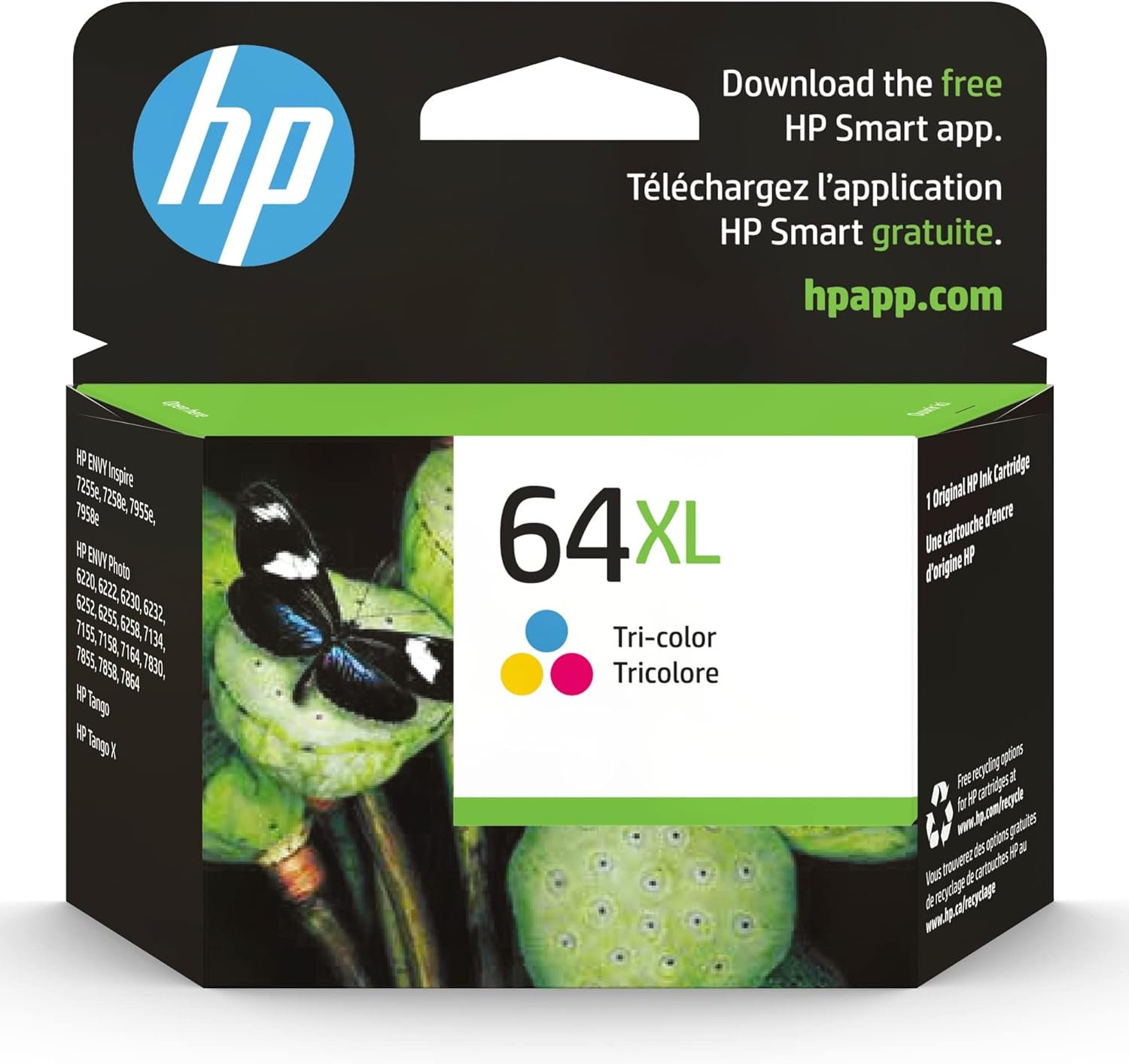 HP 64XL Tri-color High-yield Ink Cartridge | Works with HP ENVY Inspire 7950e; ENVY Photo 6200, 7100, 7800; Tango Series | Eligible for Instant Ink | N9J91AN