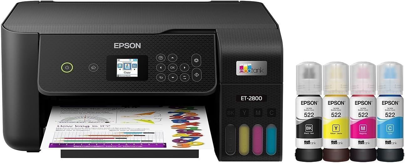 Epson EcoTank ET-2800 Wireless Color All-in-One Cartridge-Free Supertank Printer with Scan and Copy â€“ The Ideal Basic Home Printer - Black, Medium