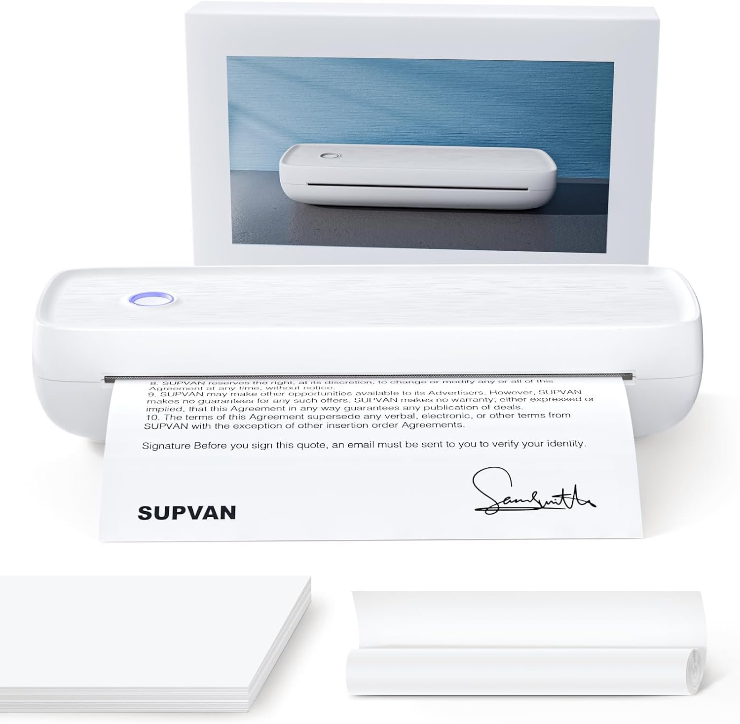 SUPVAN T200M Portable Printer Wireless for Travel, Bluetooth Inkless Printer with 300 DPI, Prints 400 Pages per Charge, Supports 8.5" X 11" US Letter, Compatible with iPhone, Android & Laptop