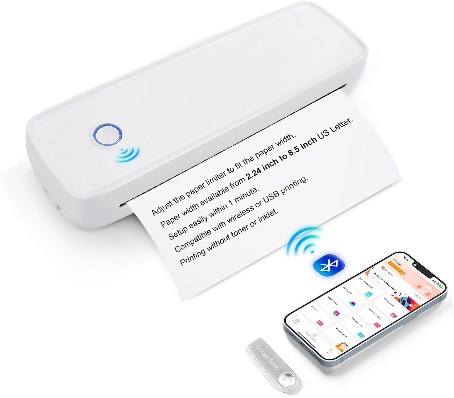 Portable Printers Wireless for Travel, Inkless Thermal Printer, Support 8.5''×11'' US Letter Size & A4 Thermal Paper, Compatible with Android, iOS & Laptop