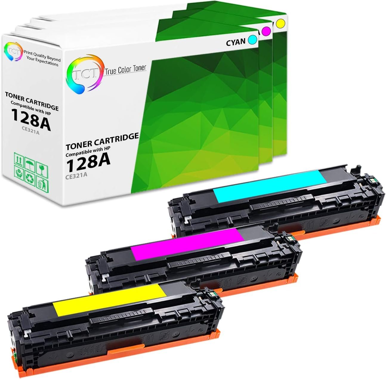 TCT Premium Compatible Toner Cartridge Replacement for HP 128A CE321A CE322A CE323A works with HP LaserJet Pro CP1525N CP1525NW CM1415FN CM1415FNW Printers (Cyan, Magenta, Yellow) - 3 Pack