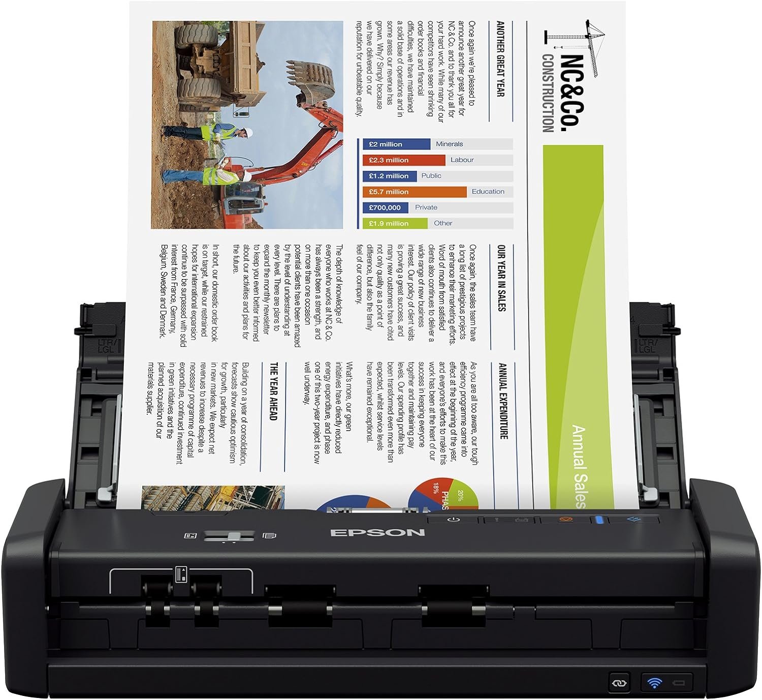 Epson Workforce ES-300W Wireless Color Portable Document Scanner with ADF for PC and Mac, Sheet-fed and Duplex Scanning (Renewed)