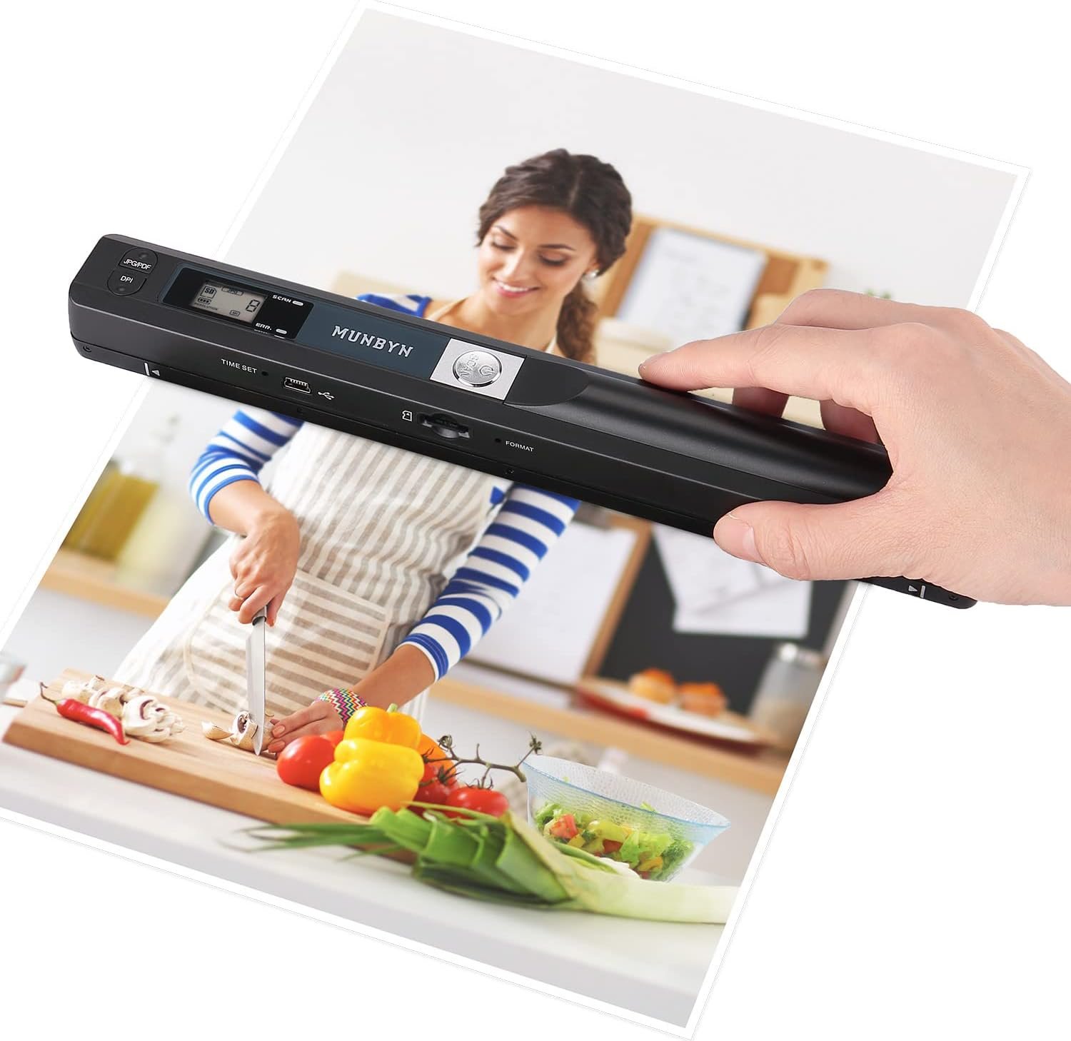 MUNBYN Portable Scanner, Photo Scanner for A4 Documents Pictures Pages Texts in 900 Dpi, Flat Scanning, Include 16G SD Card, Wand Document Scanner Uploads Images to Computer Via USB Cable, No Driver