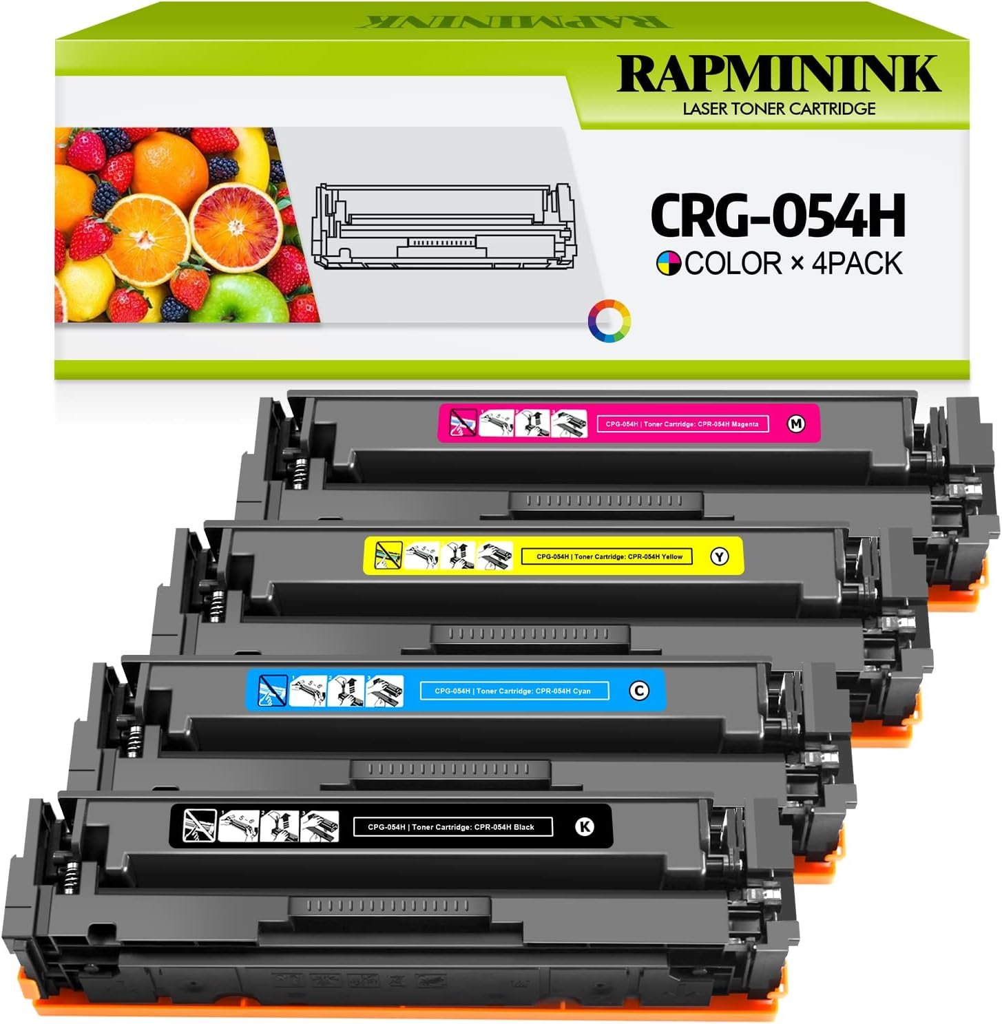 Compatible Replacement for Canon 054 054H High Yield Toner Cartridge for use with Canon Color imageCLASS MF642Cdw MF644Cdw MF640C; imageCLASS LBP622Cdw LBP620 Series Printers - 4 Pack