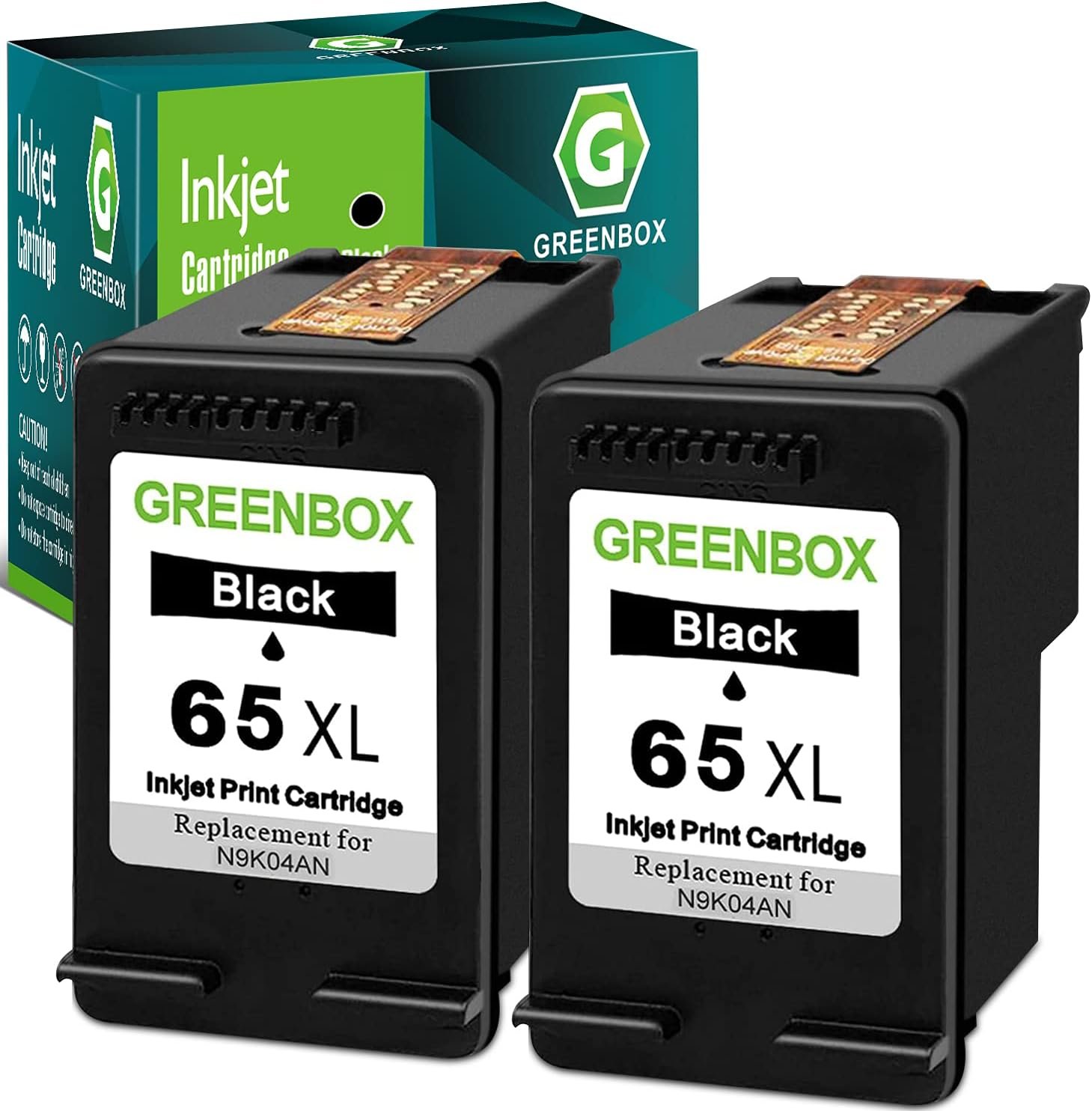 GREENBOX High Yield Remanufactured 65XL Replacement for HP 65 Black Ink Cartridge, for HP Envy 5055 5052 5058 DeskJet 3755 2655 3720 3722 3723 3730 3721 3732 3752 3758 2652 2624 2622 Printer (2-Black)