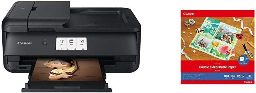 Canon PIXMA TS9520 Wireless Photo All in one Printer | Scanner | Copier with Double Sided Matte Photo Paper and TS9521 Inkjet Printer