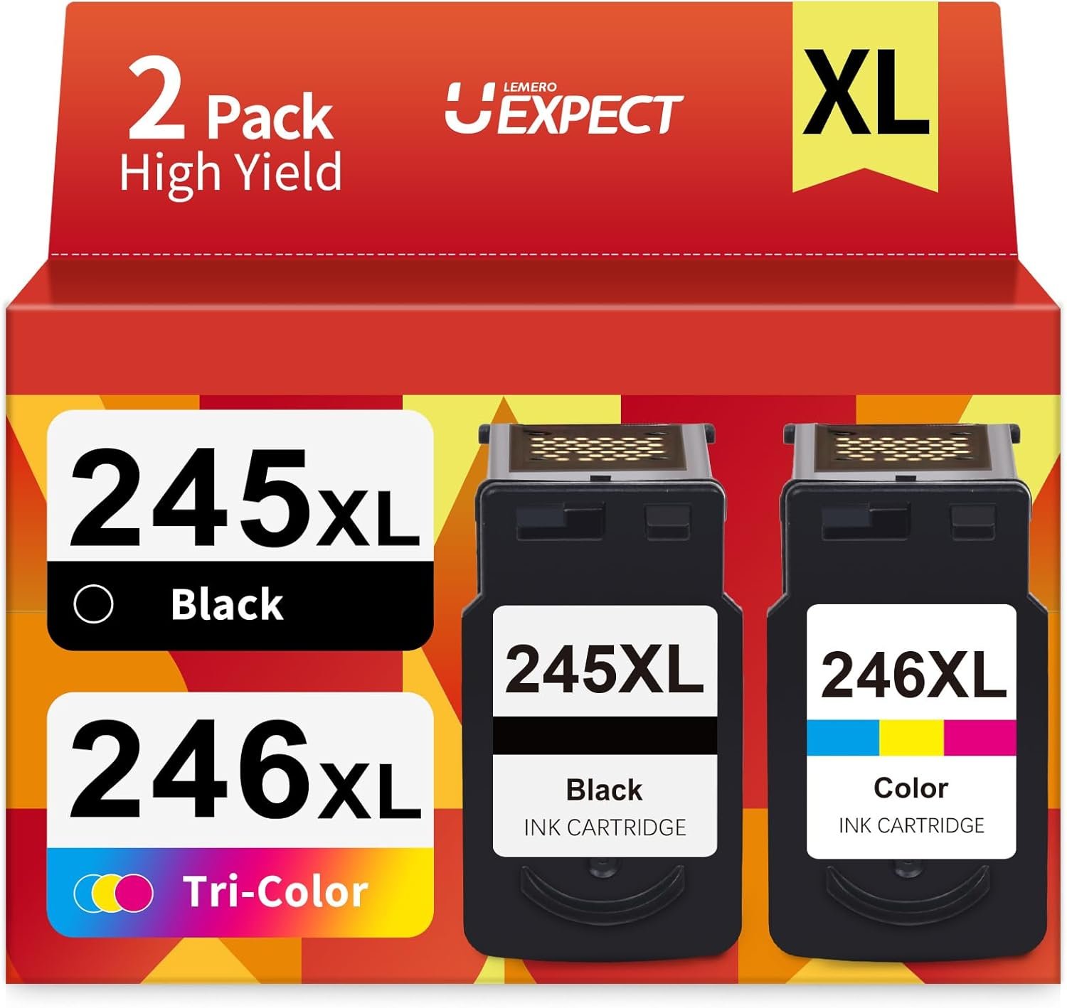 LemeroUexpect 245XL 246XL Combo Pack Remanufactured Ink Cartridges Replacement for Canon 245XL 246XL Ink Cartridges for PIXMA TS3122 MG2522 TS3322 TR4520 Printer 2P (Black Color 245XL/Tri-Color 246XL)