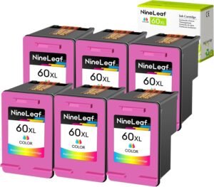 NineLeaf Remanufactured Ink Cartridge Replacement for HP 60XL 60 XL 60CXL D8J61BN CC644WN High Yield use in Photosmart C4680 D110 Deskjet D2680 D1660 D2530 F2430 F4210 Printer (6 Pack Tri-Color)