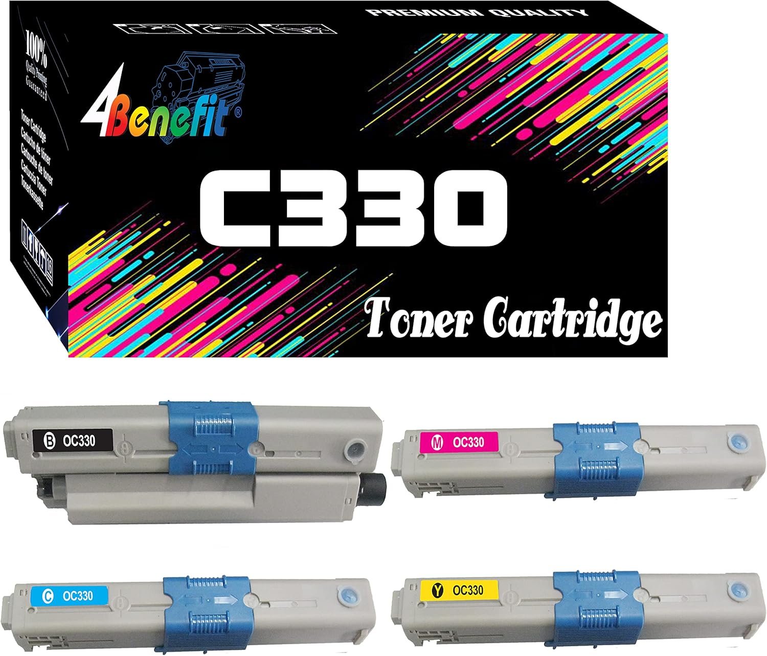 Dell (Set of 4) 4Benefit B/C/Y/M Compatible Replacement OKI C330 Toner Cartridge OKI Type C17 BCYM Color-Combo for Use in OKI C330dn MC361 MC362w C530dn MC561 MC562w Laser Printer