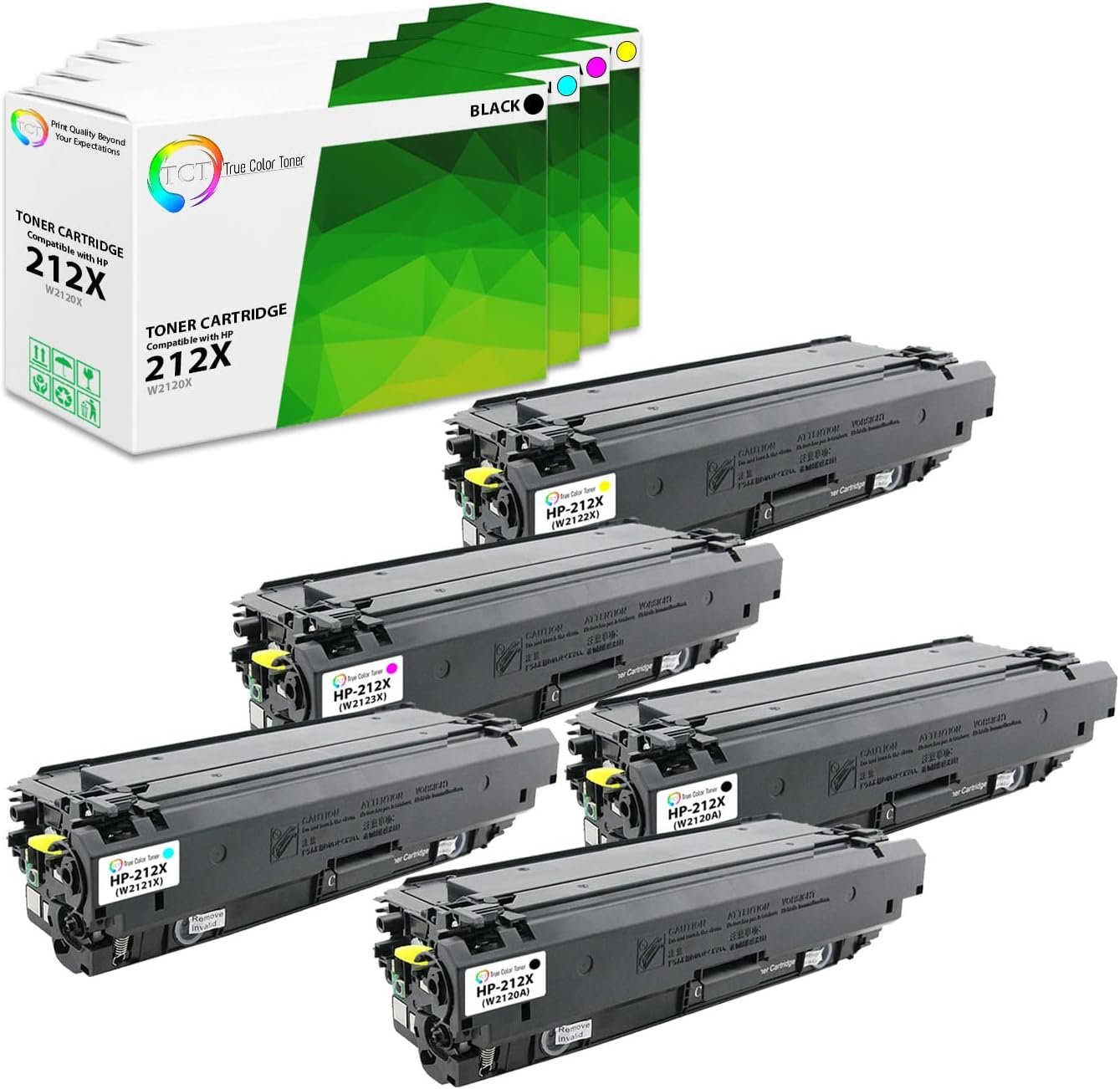 TCT Premium Compatible Toner Cartridge Replacement for HP 212X W2120X W2121X W2122X W2123X High Yield works with HP Color LaserJet M554dn M555dn M555x Printers (Black, Cyan, Magenta, Yellow) - 5 Pack