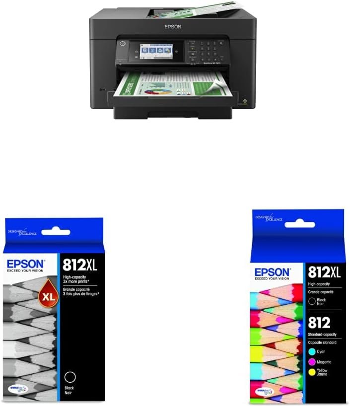 Epson Workforce Pro WF-7820 Wireless All-in-One Wide-Format Printer & EPSON T812 DURABrite Ultra Ink High Capacity Black Cartridge (T812XL120-S) T812 DURABrite Ultra Ink High Capacity Black