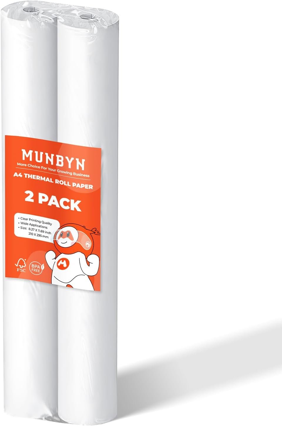 MUNBYN A4 Thermal Paper 2 Rolls, 8.27x11.69 Inch Thermal Paper(8.27''/210mm width), 27 Sheets/Roll, Compatible with ITP01/ITP04 Portable Printer, BPA Free, Thermal Paper for Picture, Homework