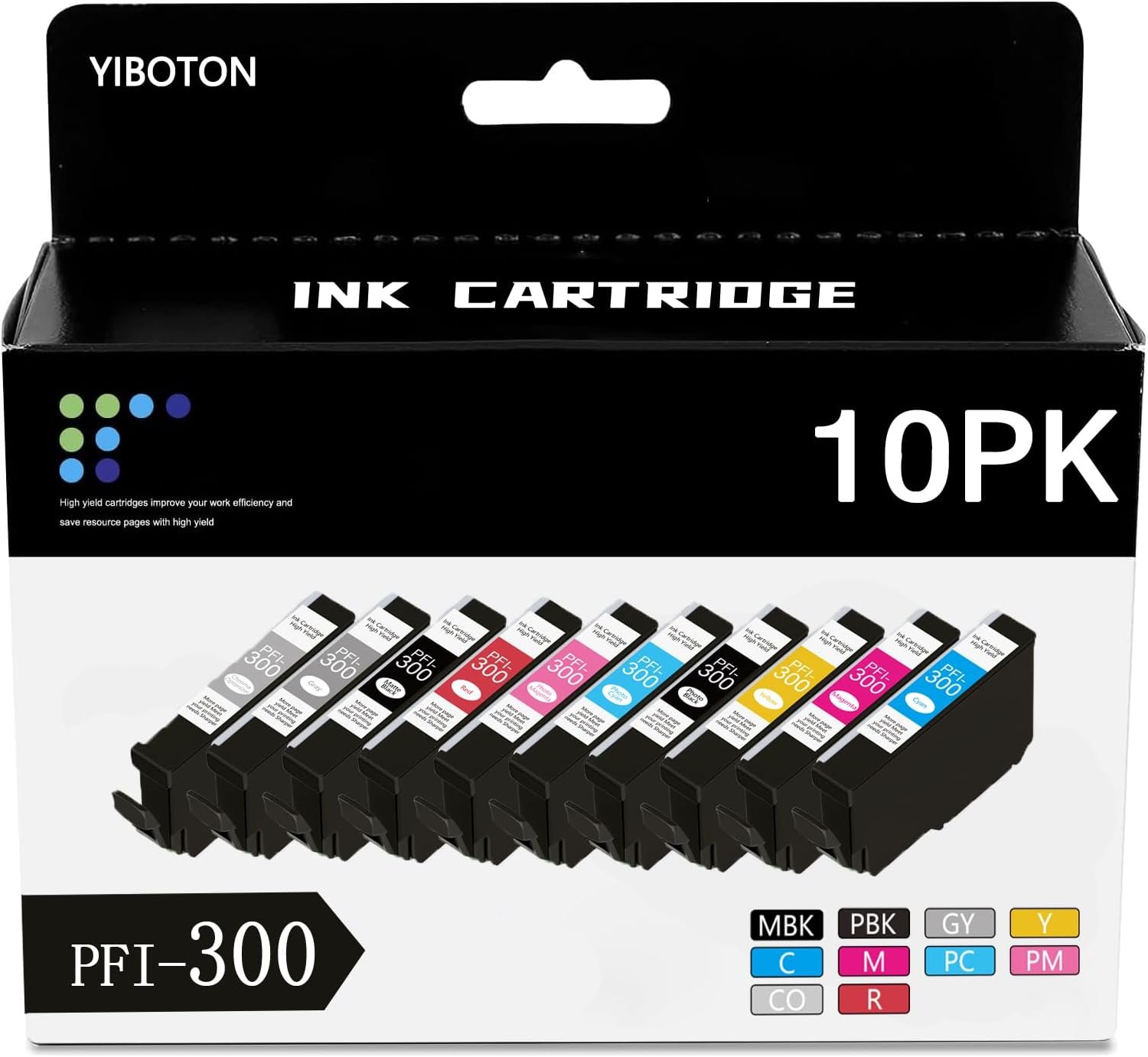 High Yield PFI-300 PFI300 Ink Cartridge Compatible for Canon PRO-300 Professional Photographic Inkjet Printer,10 Packs