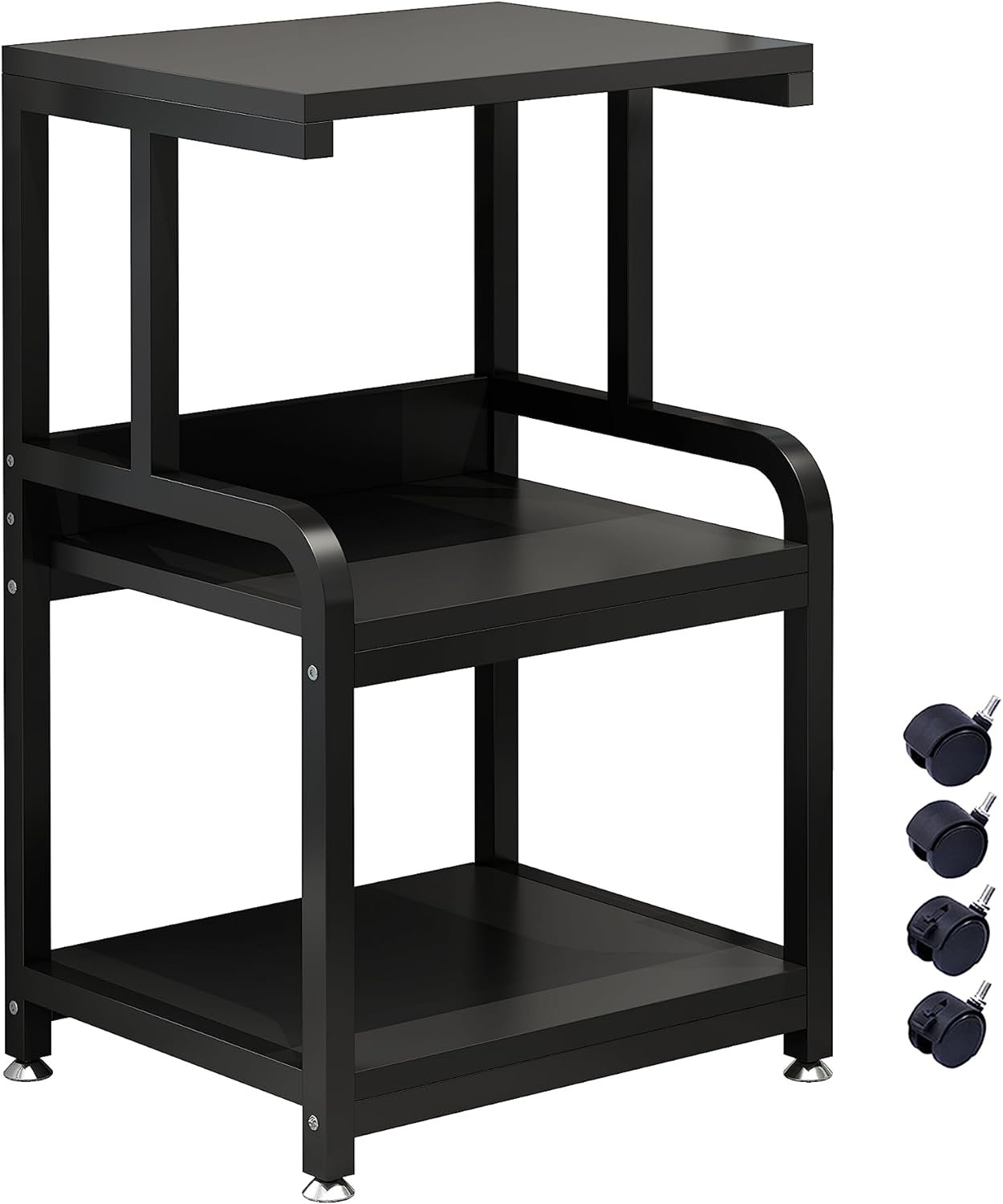 Printer Stand for Home Office Organization, 3-Tier Rolling Printer Cart with Storage Shelf, Printer Table with Wheels, Under Desk Storage for Scanner, Fax Machine, Books, Files(Black)