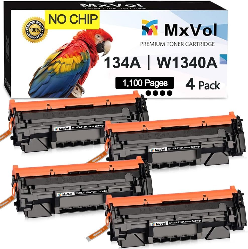 MxVol 134A Toner Cartridge (No Chip) Compatible Replacement for HP 134A W1340A 134X W1340X for HP MFP M234dw M234sdw M234dwe M234sdwe M209dw M209dwe M234 M209 Printer 4-Pack (134A W1340A)