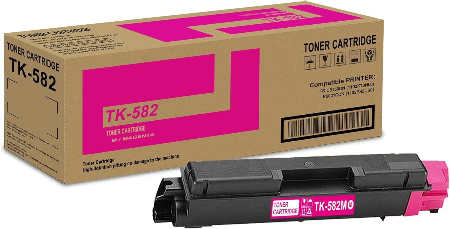 pgisoxt 1 Pack TK-582M 1T02KTBUS0 Magenta Toner Cartridge High Yield Compatible TK-582M TK582M Replacement for Kyocera FS-C5150DN(1102KT3NL0) P6021CDN(1102PS2US0) Printer (up to 3,000 Pages)