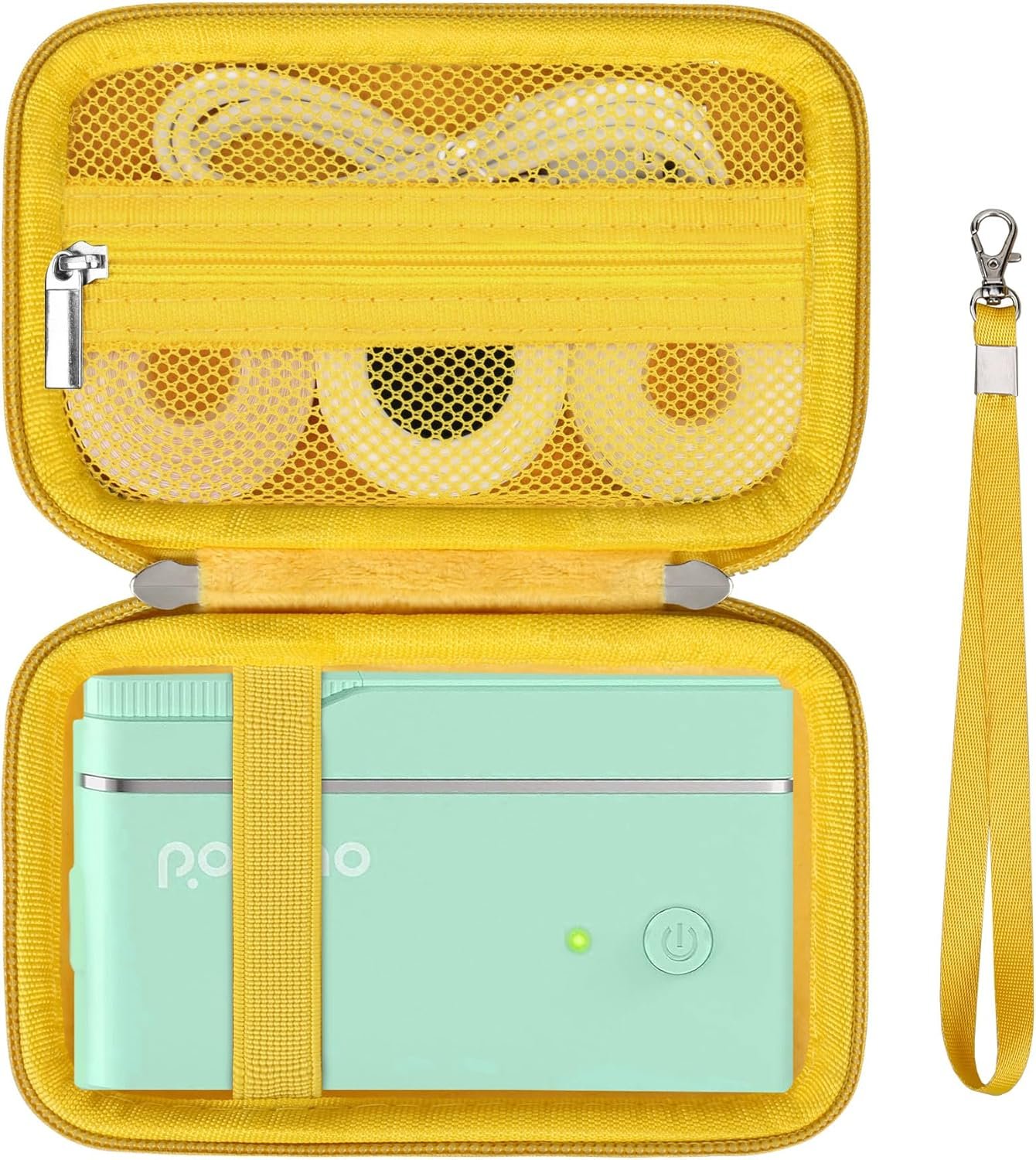 Hard Carrying Case for POLONO P31S Label Maker Machine with Tape, Portable Bluetooth Label Printer Storage Holder with Zipper Mesh Bag fit Roll of Label Paper, Charging Cable, Yellow