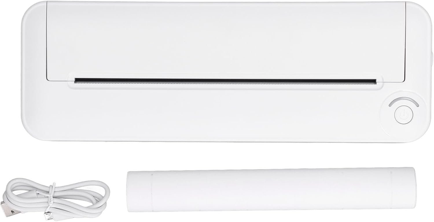 Hilitand Wireless Portable Printer, Bluetooth Thermal Mini Portable Printers Wireless for Travel, Mobile Office White with 1 Roll of Paper