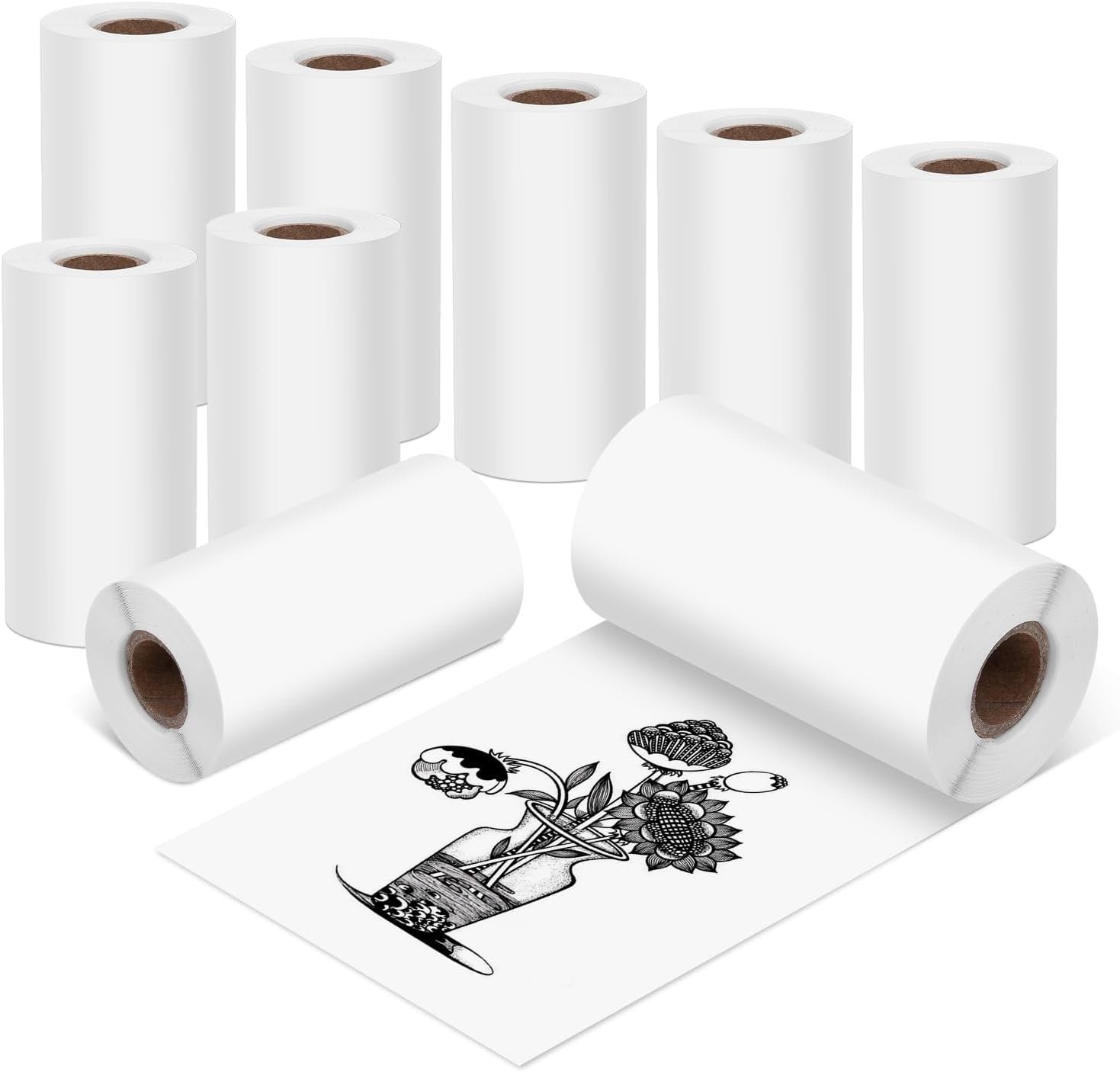 Fimax 9 Rolls Sticker Thermal Paper for Mini Printer, 57mm Thermal Paper HD Photo Paper White Self-Adhesive for M02 T02 Mini Portable Printer and PeriPage A6 Pocket Thermal Printer