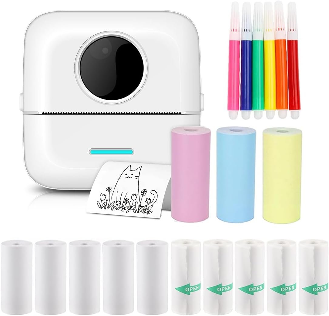 Mini Pocket Bluetooth Printer-Portable Thermal Printer with 13 Roll Papers for Journal/DIY Scrapbook/Travel/Notes/Lists/Label/Memo, Receipt Printer for iOS&Android (Mini Pocket Printer)