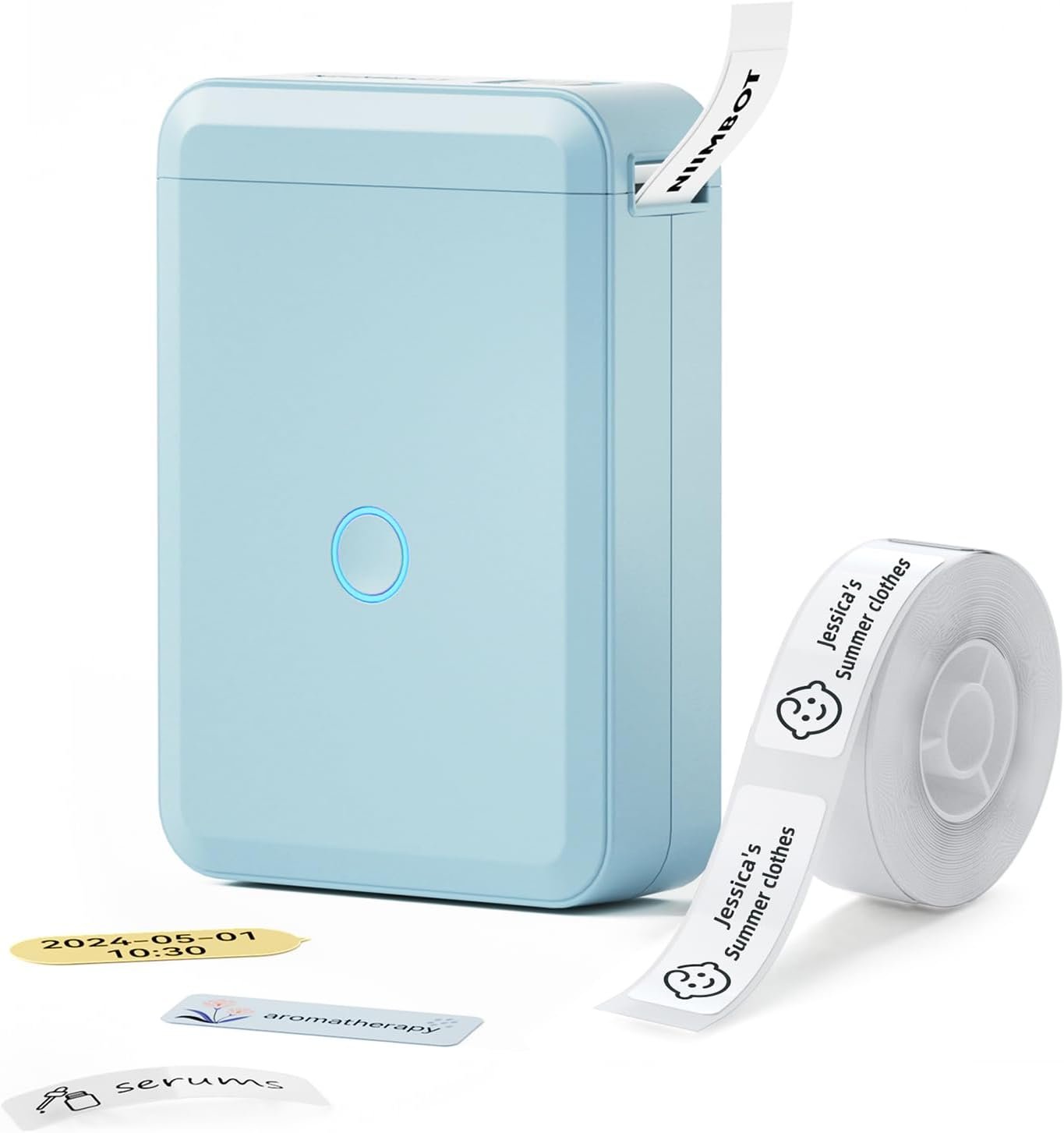 NIIMBOT D110 Thermal Label Makers with 1 Roll Tape, Portable Mini Wireless Bluetooth Sticker Printer for Home Office School Use, Mobile Phone Editable, Printable Width 0.47 inch (Light Blue)