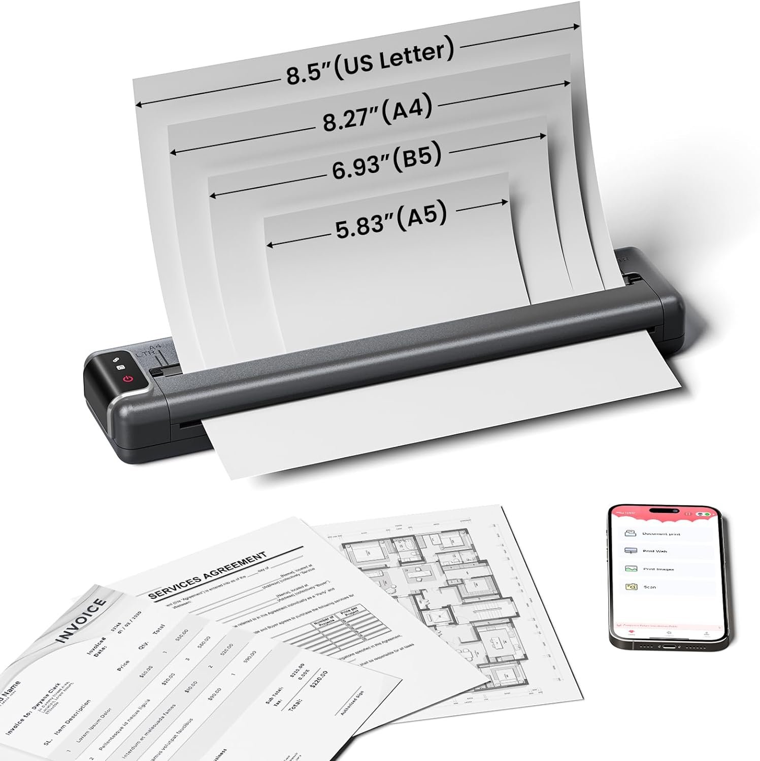 Upgraded Q302 Portable Printer Wireless for Travel, PokeLabel Inkless Printer, Bluetooth WiFi Mobile Printer for Phone Tablet Laptop, for 8.5 x 11 US Letter or A4 Thermal Paper, Business Trip Home Use