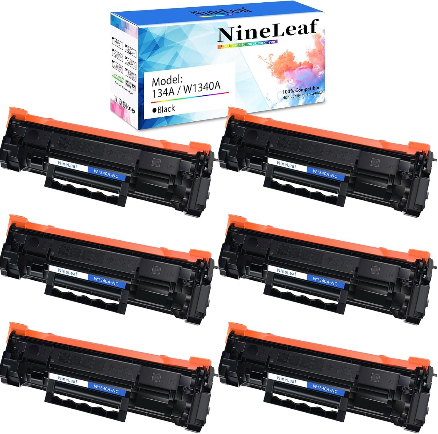 NineLeaf Compatible Toner Cartridge Replacement for HP 134A W1340A (No Chip) to use for HP Laser Jet M209dw MFP M234dw M234sdw M234sdn MFP Printer (6 Pack Black)