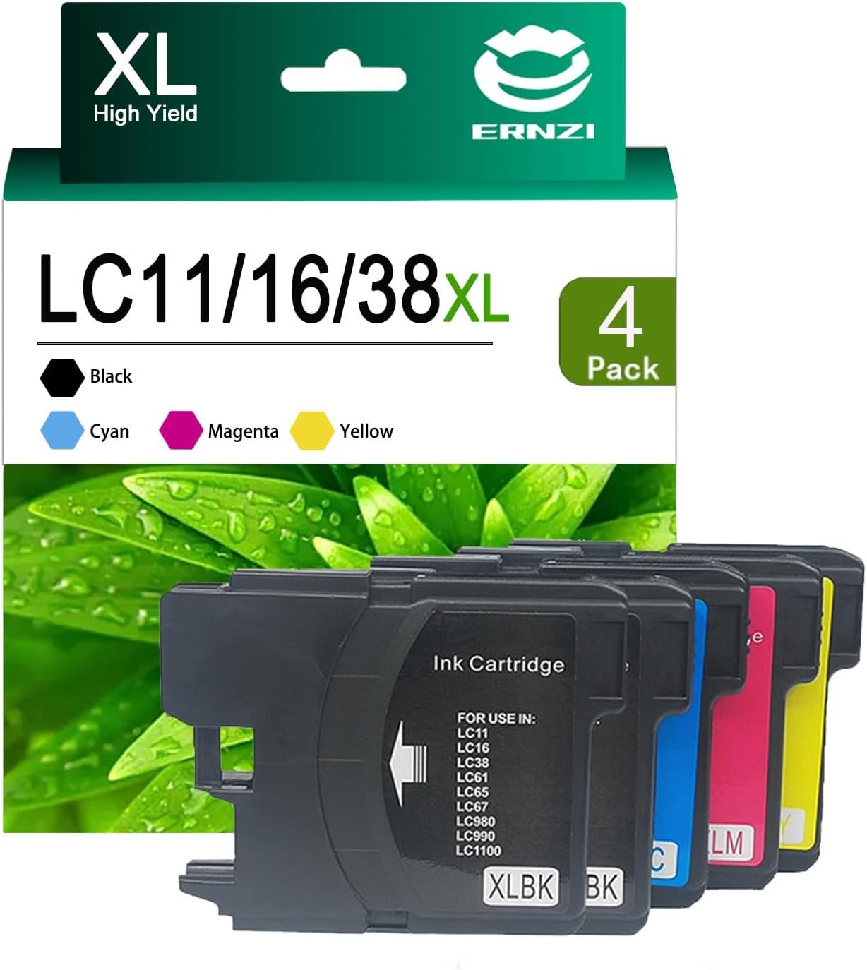 Replacement LC11 Ink Cartridge Compatible for Brother LCD11 LC16 LC38 LC61 LC65 LC67 LC980 LC990 LC1100 Ink Cartridges Work for Brother DCP-145C 185C 385C Printers