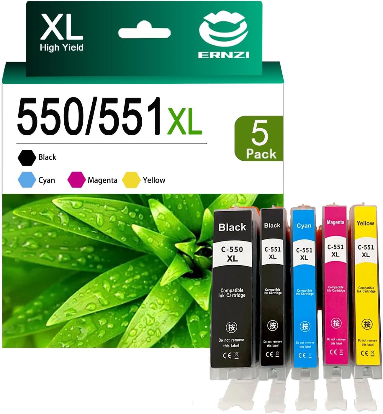 Replacement PGI-550 Ink Cartridge Compatible for Canon PGI-550 CLI-551 Ink Cartridges Work for Canon Pixma MG5450 MG5550 MG5650 MG6350 MG6450 MG6650 MG7150 Printers