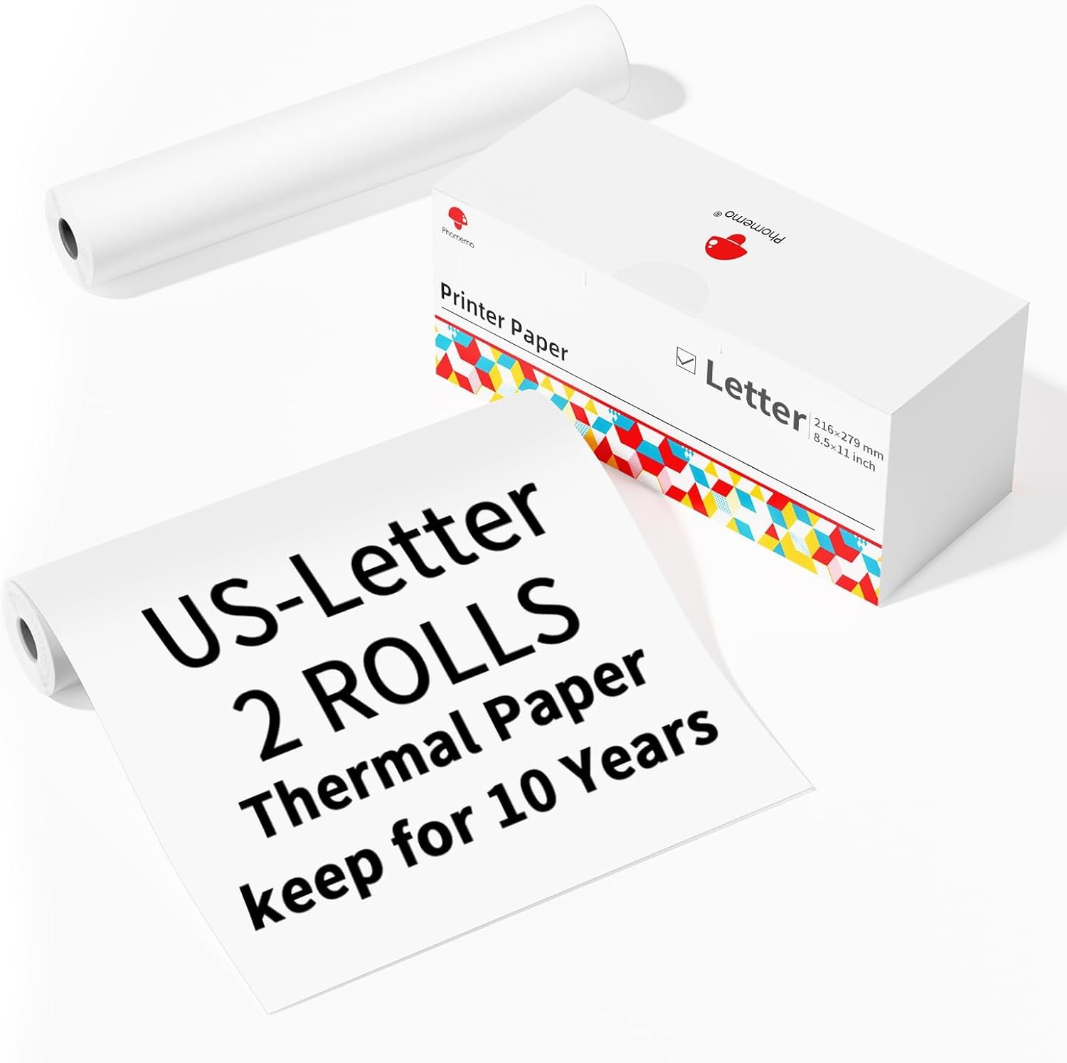 Phomemo M832 Thermal Printer Paper, US Letter Thermal Paper, Quick-dry Continuous Thermal Paper, Compatible with M832/M833/M834/M835 Portable Printer, 8.5"x11",Documents,Text, Study Notes, 2 Rolls