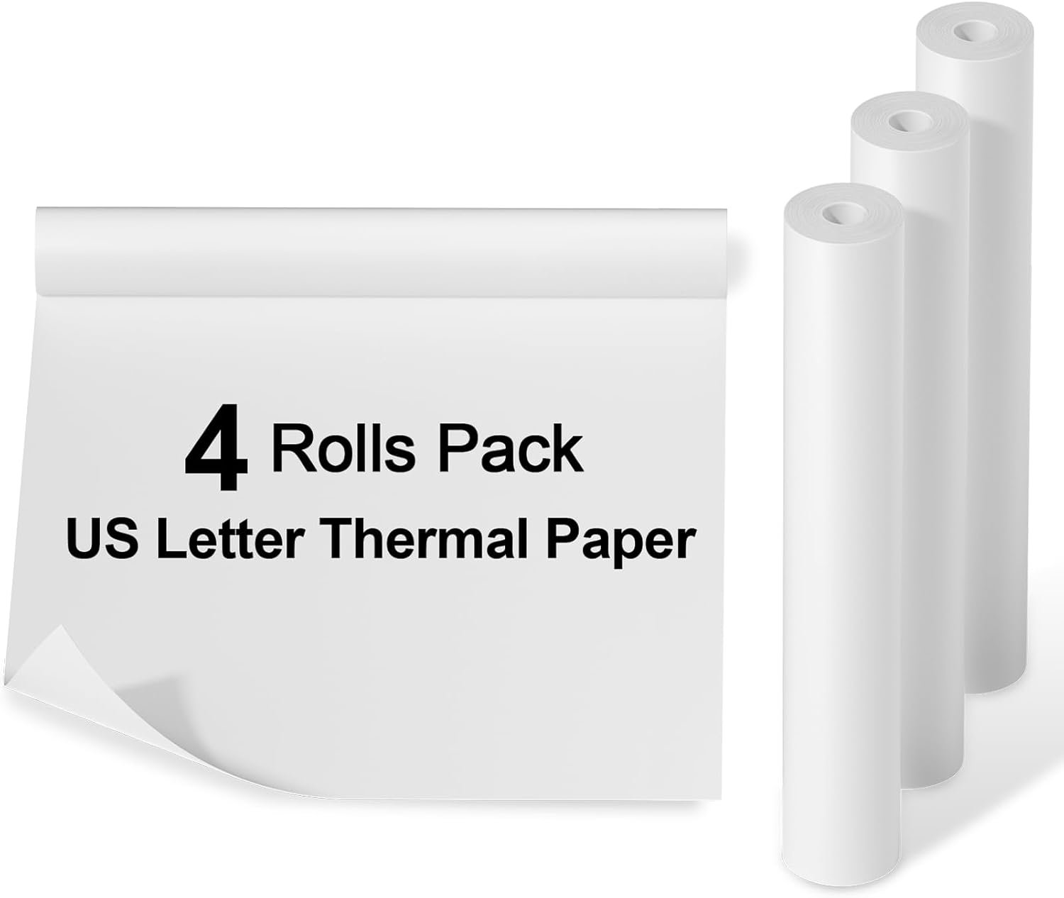 Phomemo US Letter Thermal Paper-White Quick-Dry Continuous Printer Paper, Multipurpose Thermal Paper Compatible M832/M833/M834 Portable Letter Thermal Printer, 8.5"x275 3/5"(216mm*6.5m), 4 Rolls