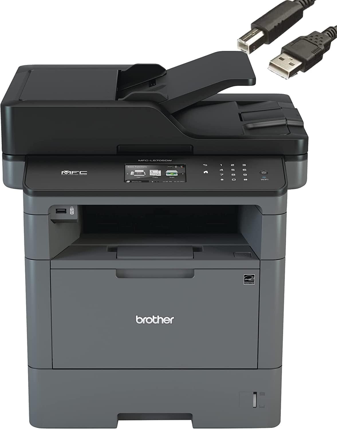 Brother MFC-L5705DW Monochrome All-in-One Wireless Laser Printer, Print Scan Copy Fax, Automatic Duplex Printing, 3.7 Inch Touchscreen, 42 ppm, 50-Sheet ADF, Bundle with Cefesfy Printer Cable