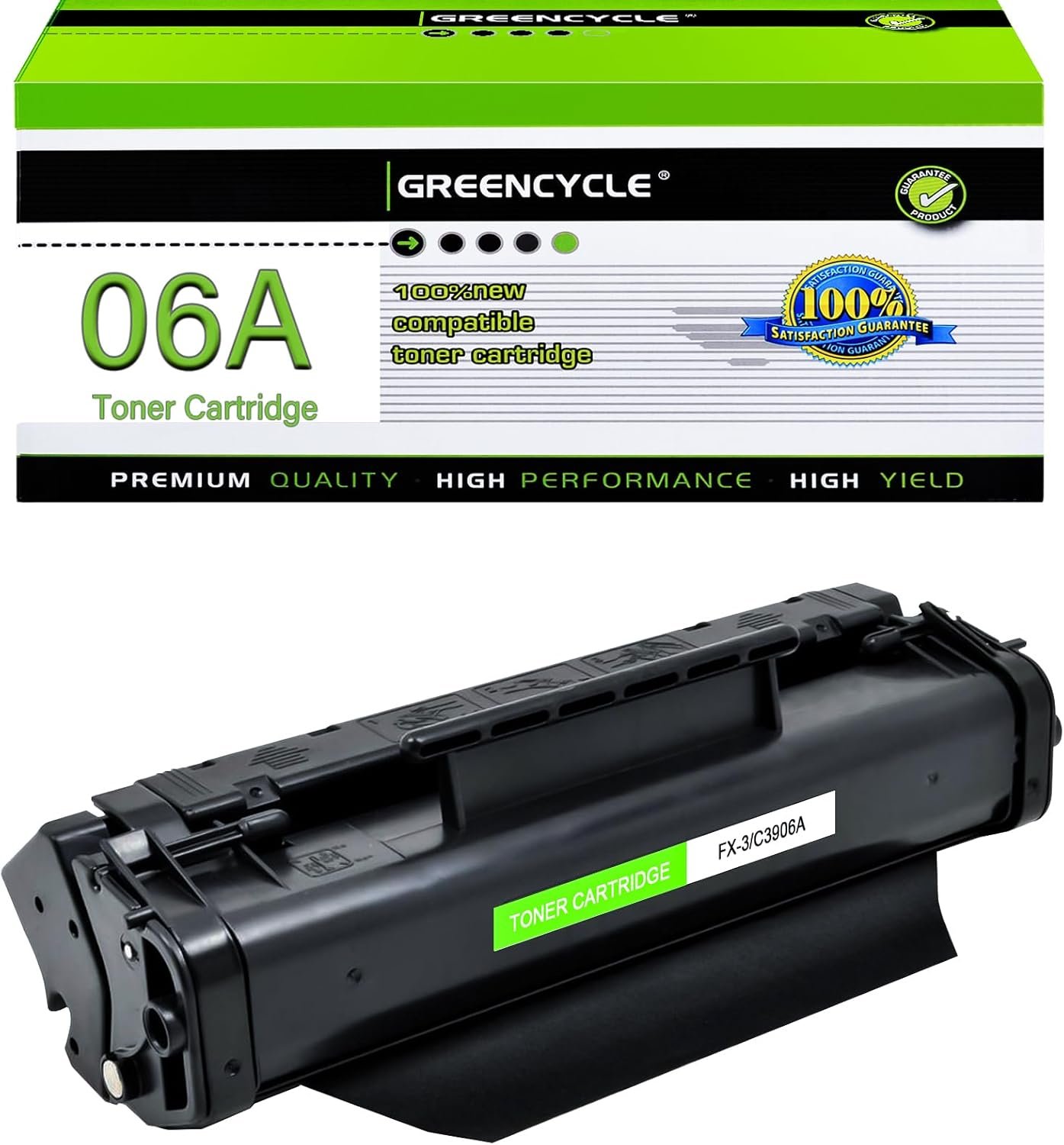 greencycle High-Yield 06A Compatible Toner Replacement for HP 06A C3906A Black Toner Cartridge for Laserjet 5L Xtra 5L-FS 6L 6Lse 6Lxi 3100 3100se 3100xi 3150 3150se 3150xi(1 Pack)