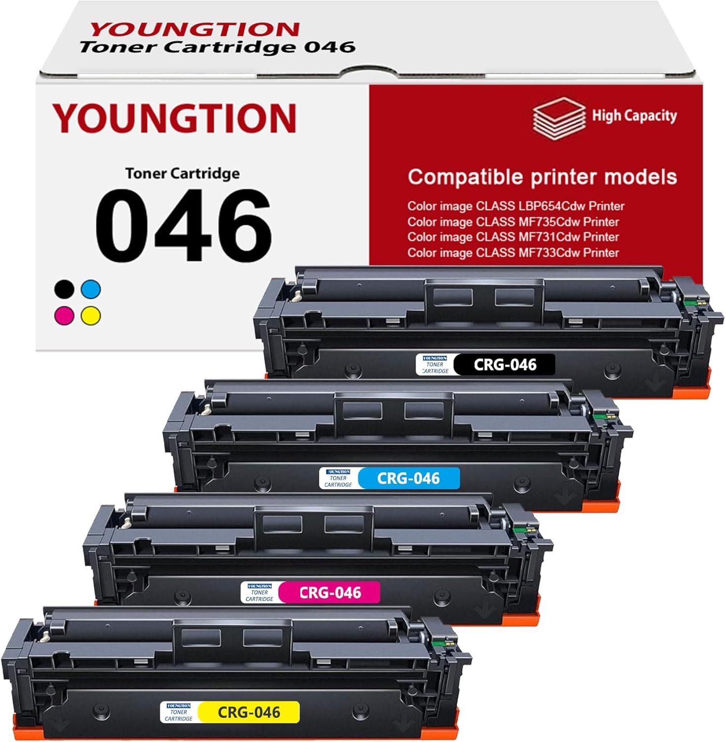 High-Yield 046 Toner Cartridges 4-Pack (BK/C/M/Y) - Youngti Compatible 046 Toner Replacement for Canon 046 Color Image Class MF731Cdw MF733cdw LBP654Cdw MF735Cdw Printer