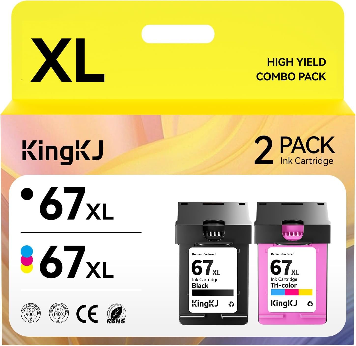 67XL Ink Cartridge Black and Color Combo Pack Replacement for HP 67 67XL for Deskjet 2700 2700e 2752 2742e 2755 2755e 4100 4152e 4155 for Envy 6000 6055e 6400 6458 6452 6455e Printer (2 Pack)