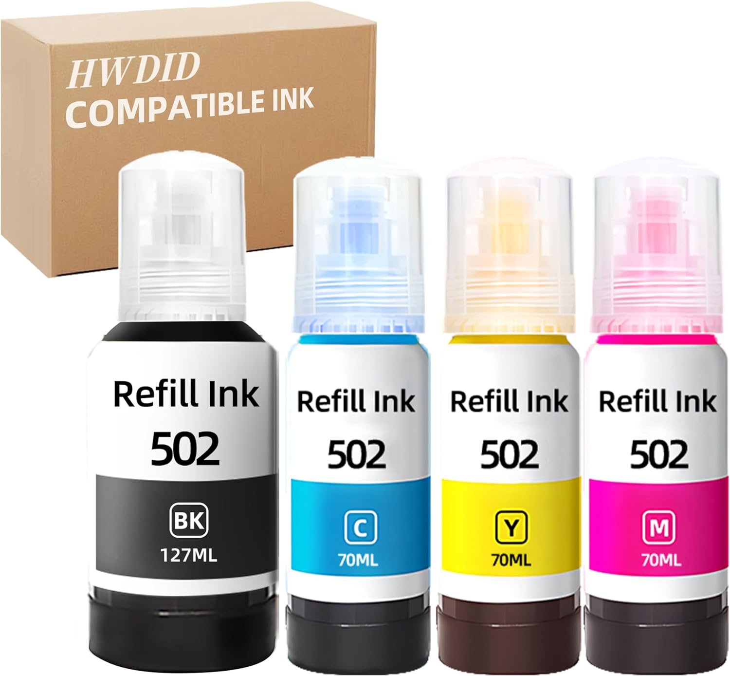 502 522 Ink Refill Bottle Compatible for Epson Ink Refill Bottle for Ecotank Printer ET2760 ET-4760 ET2750 ET-3760 ET-2850 ET-15000 ST-4000 ST-2000 ET-3710 ET-3850 ET-3750 ET-4850(1BK 1C 1M 1Y)