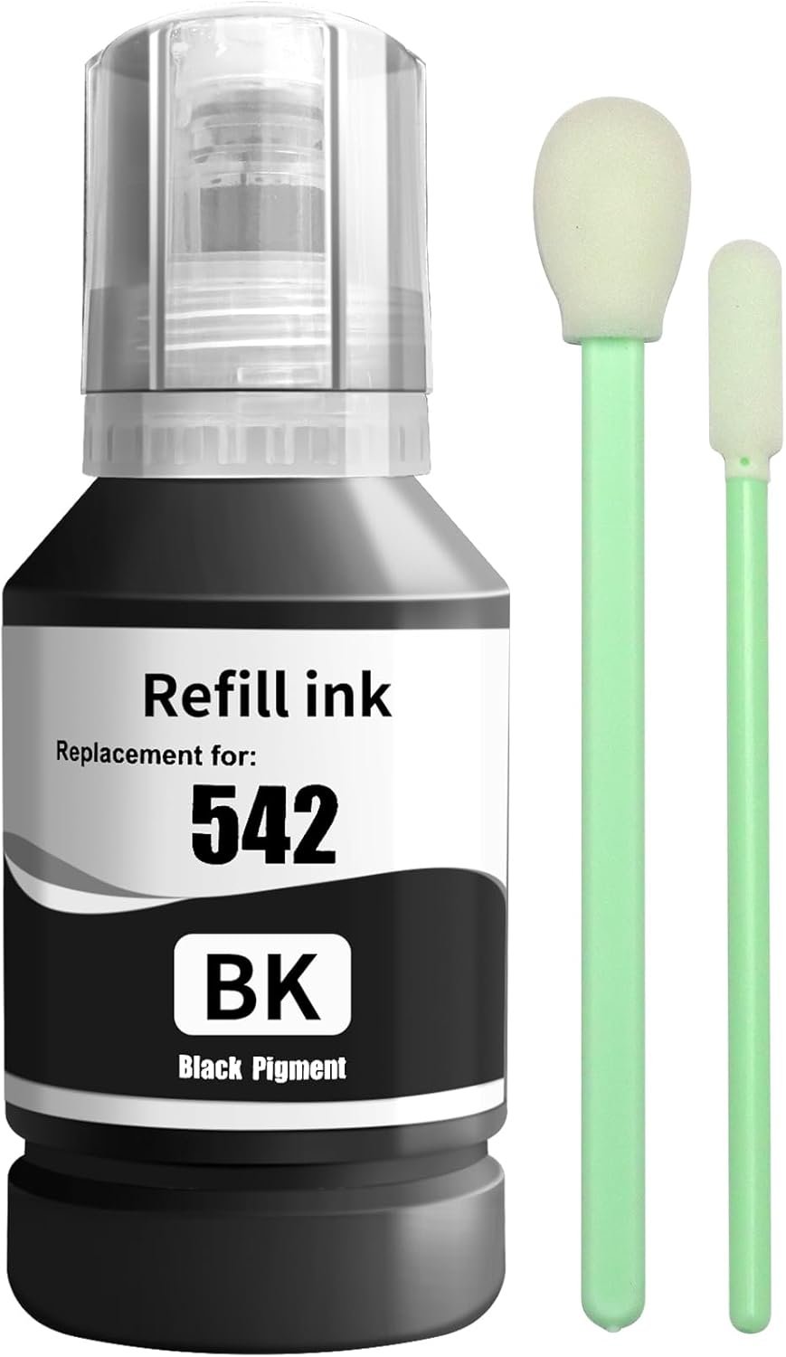 542 Black Ink Refill Bottles Replacement for EPSON 542 Pigment Ink Bottles for EcoTank Pro ET-5150 ET-5170 ET-5180 ET-5800 ET-5850 ET-5880 ET-16600 ET-16650 ST-C8000 ST-C8090 ST-C5000 Printer(Black)