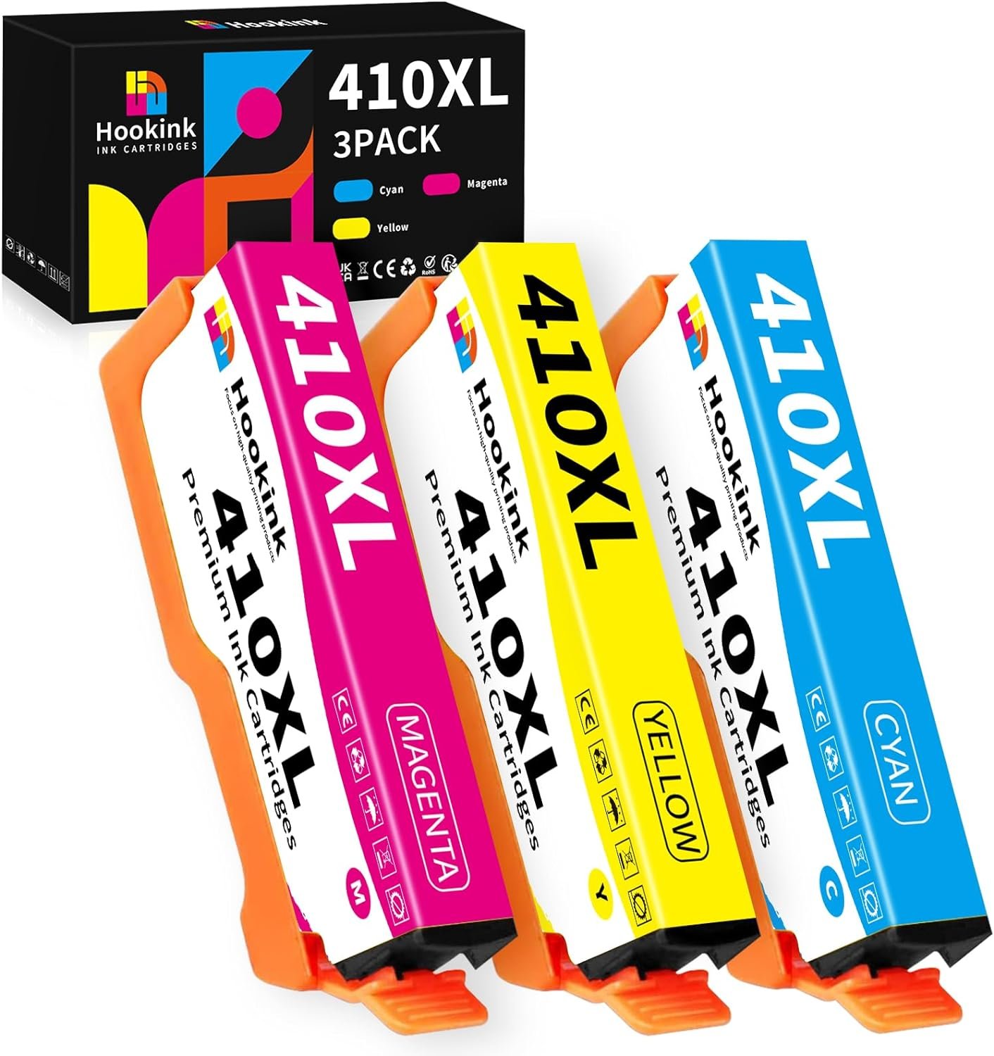410XL Ink Cartridges Replacement for Epson 410XL 410 XL T410 (Cyan, Magenta, Yellow) High Yield to use with Expression XP-640 XP-830 XP-7100 XP-530 XP-630 XP-635, 3-Pack