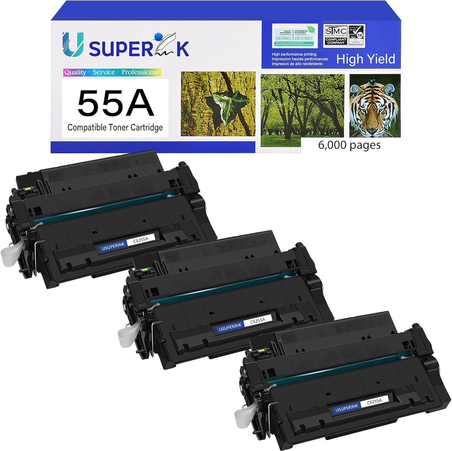 3PK Black Compatible Toner Cartridge Replacement for HP 55A CE255A to use with HP Laser Jet Enterprise P3015d P3015n P3015Dn P3015x P3016 500 MFP M525f M525dn M521dn M521dw (6,000 Pages)