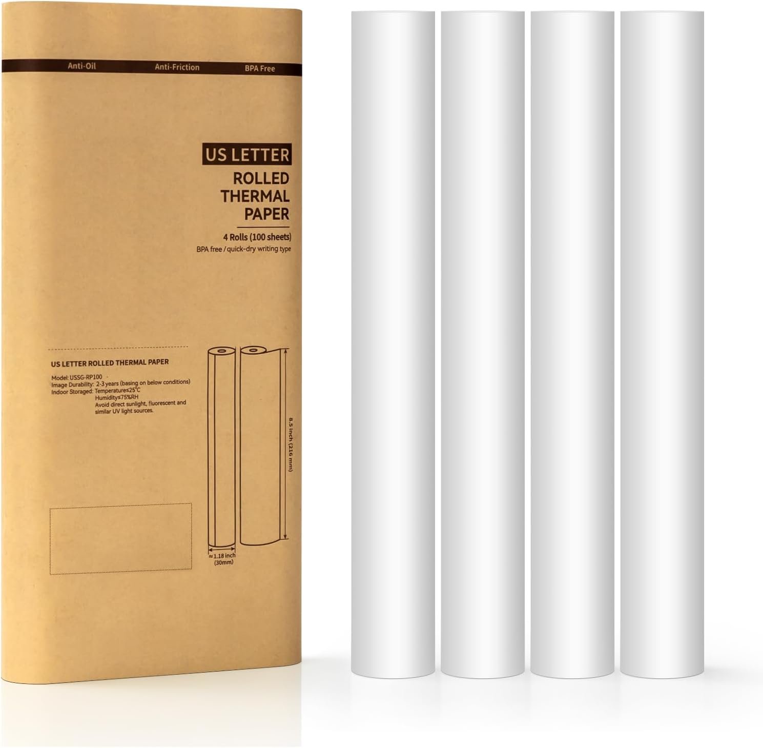 Thermal Printer Paper 8.5''x11'' US Letter Size, Thermal Paper Quick-Dry, Compatible with PD-A4 Thermal Printer