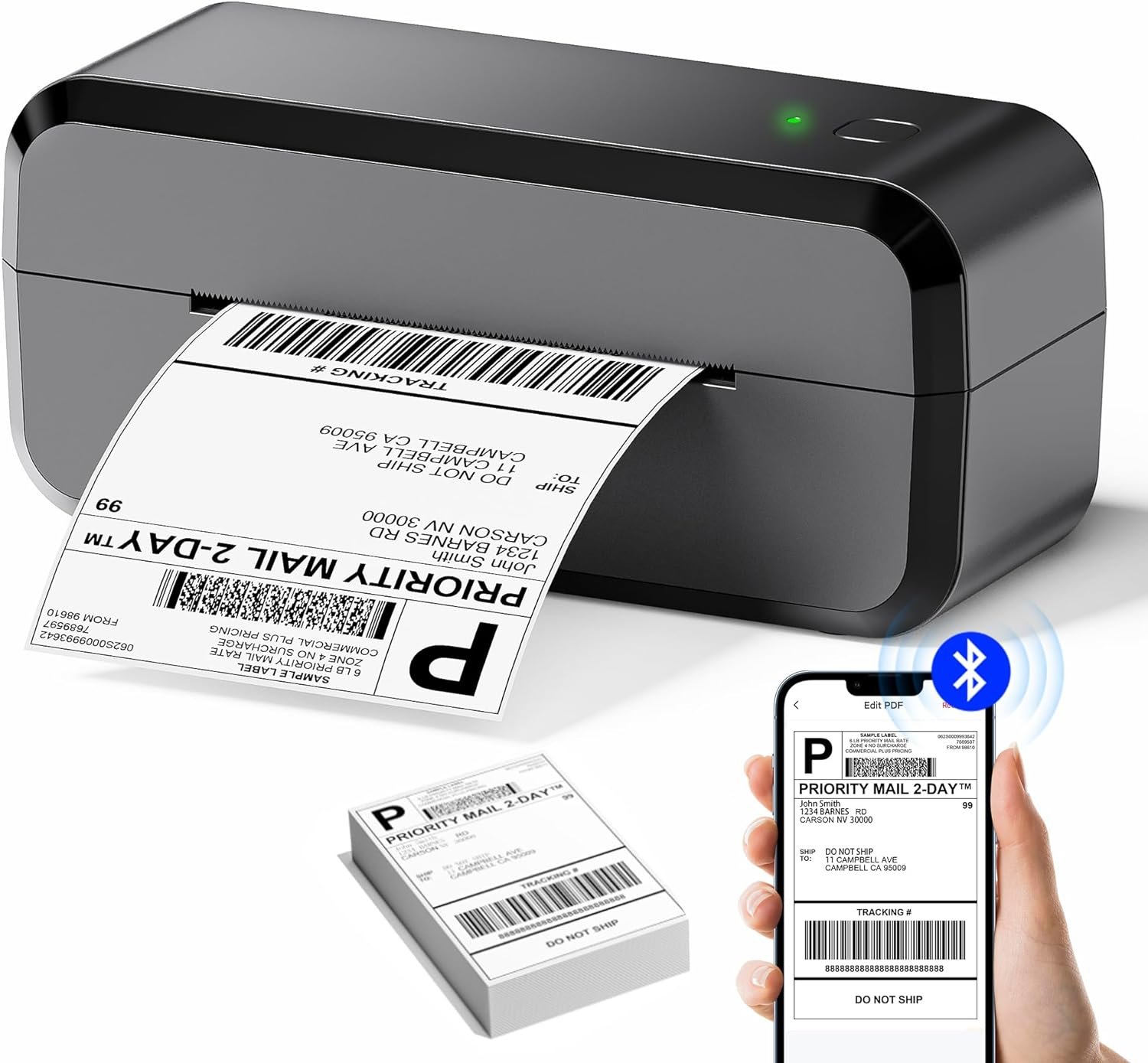 Bluetooth Thermal Shipping Label Printer, Wireless 4x6 Label Printer for Shipping Packages & Small Business, Compatible with Android, IOS, Windows and Mac, Widely Used for Ebay, Amazon, Shopify, USPS