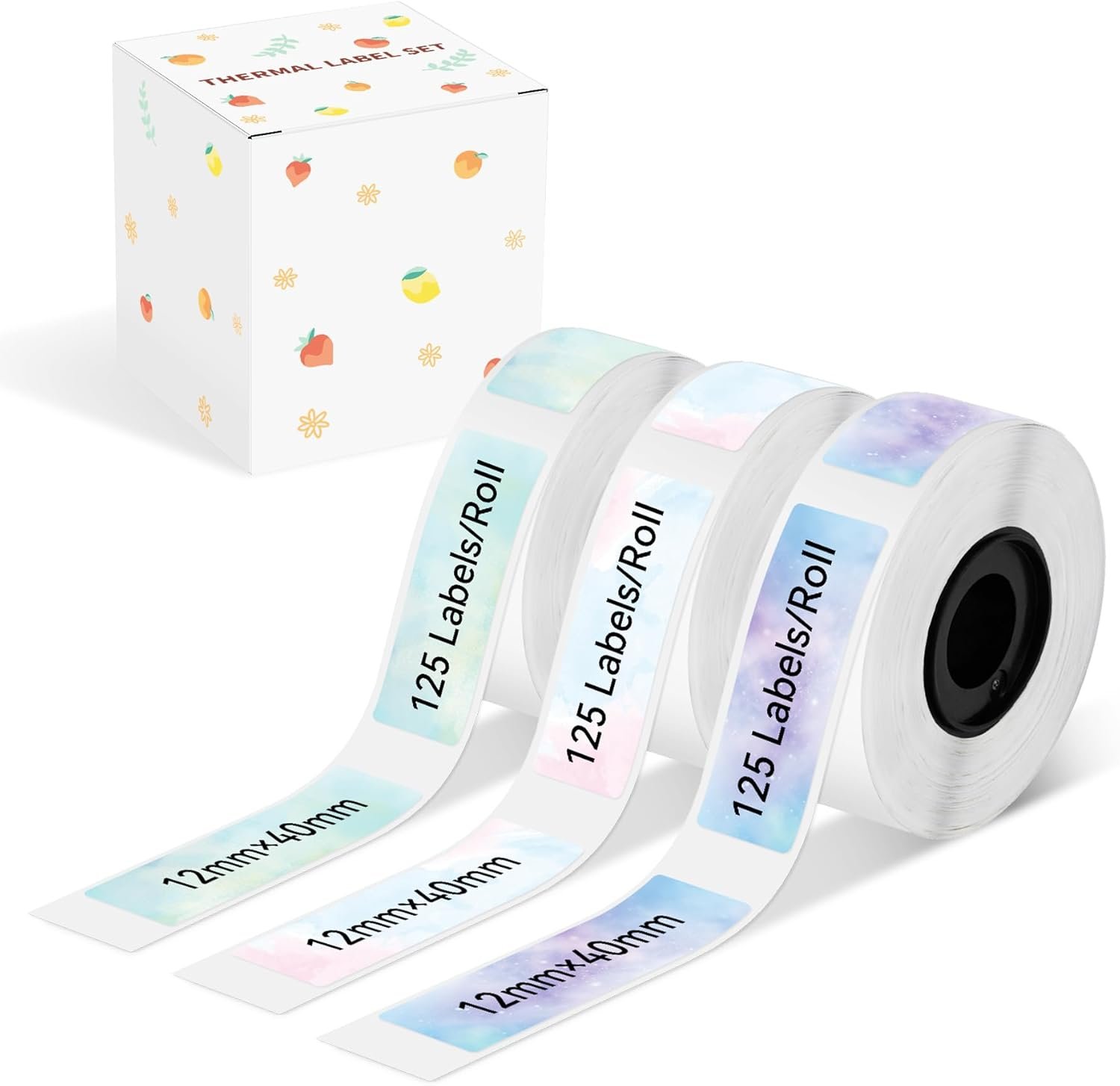 Colorful Starry Sky Patterns Sticker Thermal Label Paper, Multi-purpose Label Maker Tape for D30, Self-Adhesive Label Tape for School Home Office, 12 x 40 mm (0.47 x 1.57 Inch) 125 Labels/Roll