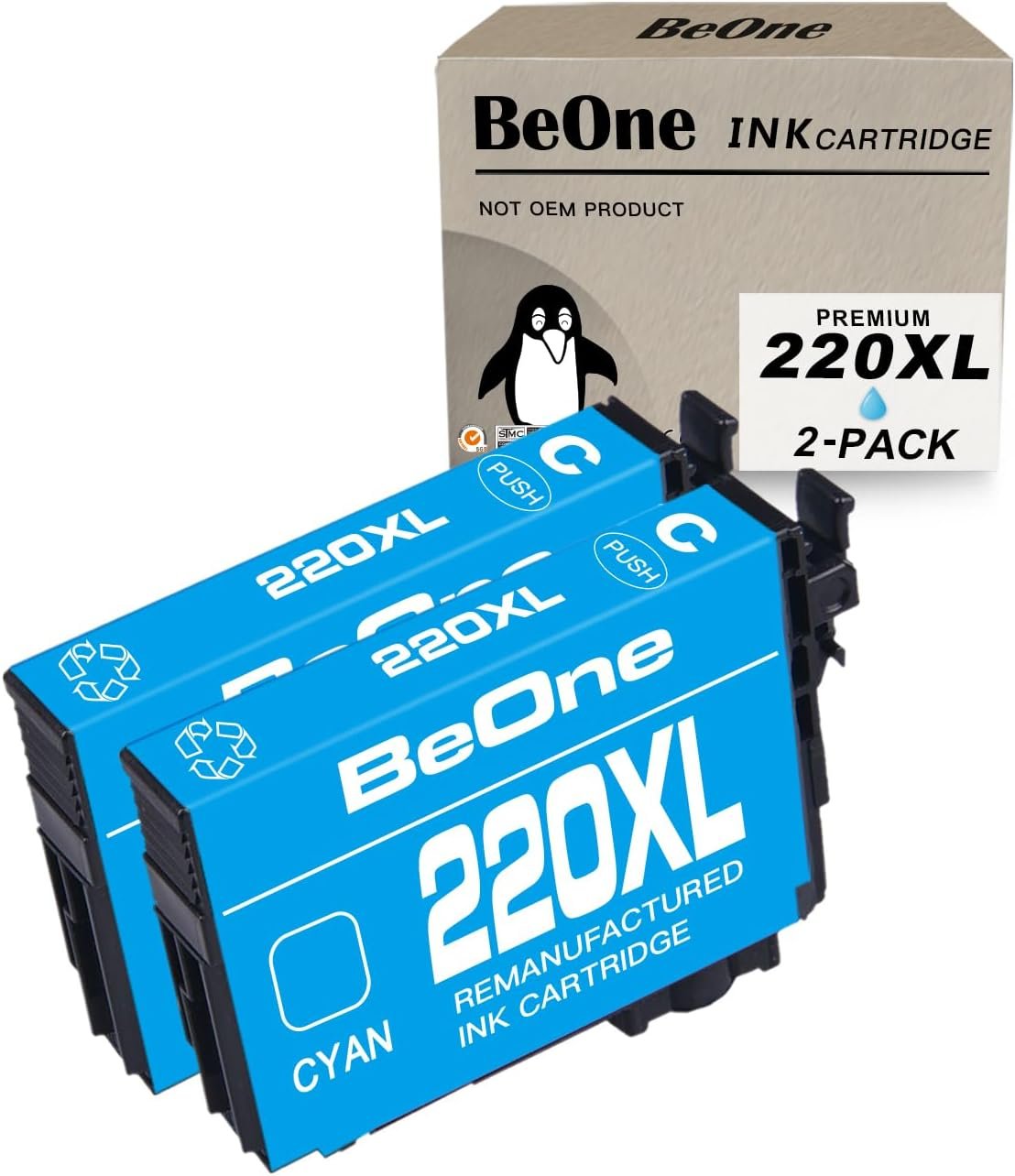 BeOne Remanufactured Ink Cartridges Replacement for Epson 220XL 220 XL T220 T220XL to Use with Workforce WF-2630 WF-2650 WF-2660 WF-2750 WF-2760 Expression XP-320 XP-420 XP-424 Printer (2X Cyan)