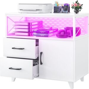 Homieasy Lateral File Cabinet with LED Light: Modern Office Storage Solution