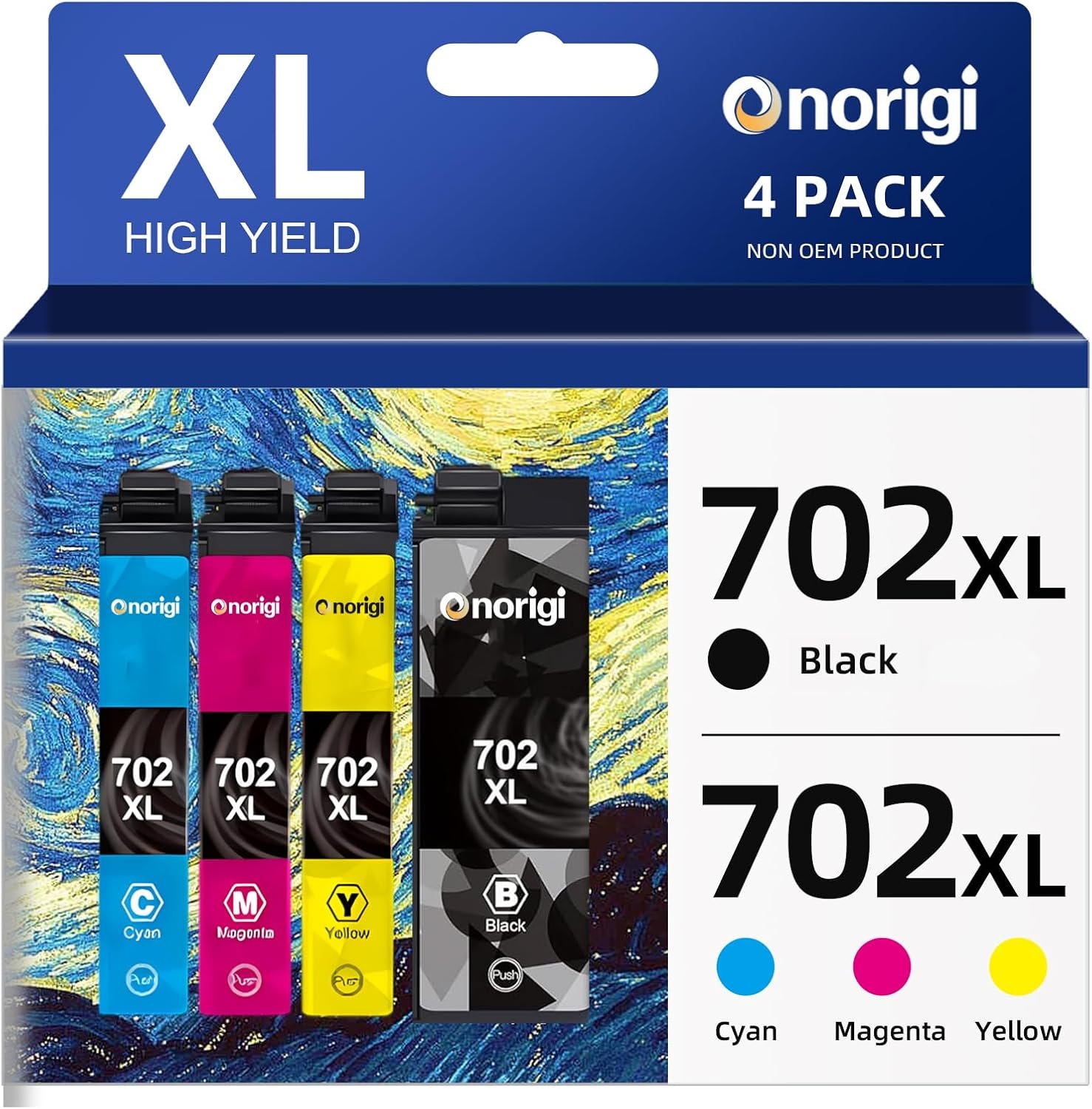 702XL Remanufactured Ink Cartridges Replacement for Epson 702 702XL Ink Cartridge Combo Pack Work with Epson Workforce Pro WF-3733 WF-3720 WF-3730 (Black, Cyan, Magenta, Yellow，4-Pack)