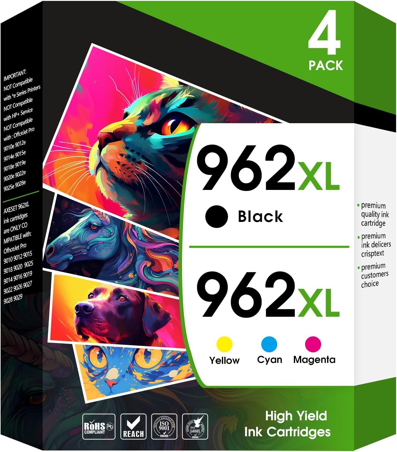 962XL 9015e 962 HP962XL/962 Printer Ink Cartridges Combo Pack Compatible for HP 962 Ink Cartridges for HP Officejet Pro 9015e | 9015 9025e | 9025 9020e | 9020 9018e | 9018 9010e | 9010 OfficeJet 9012e