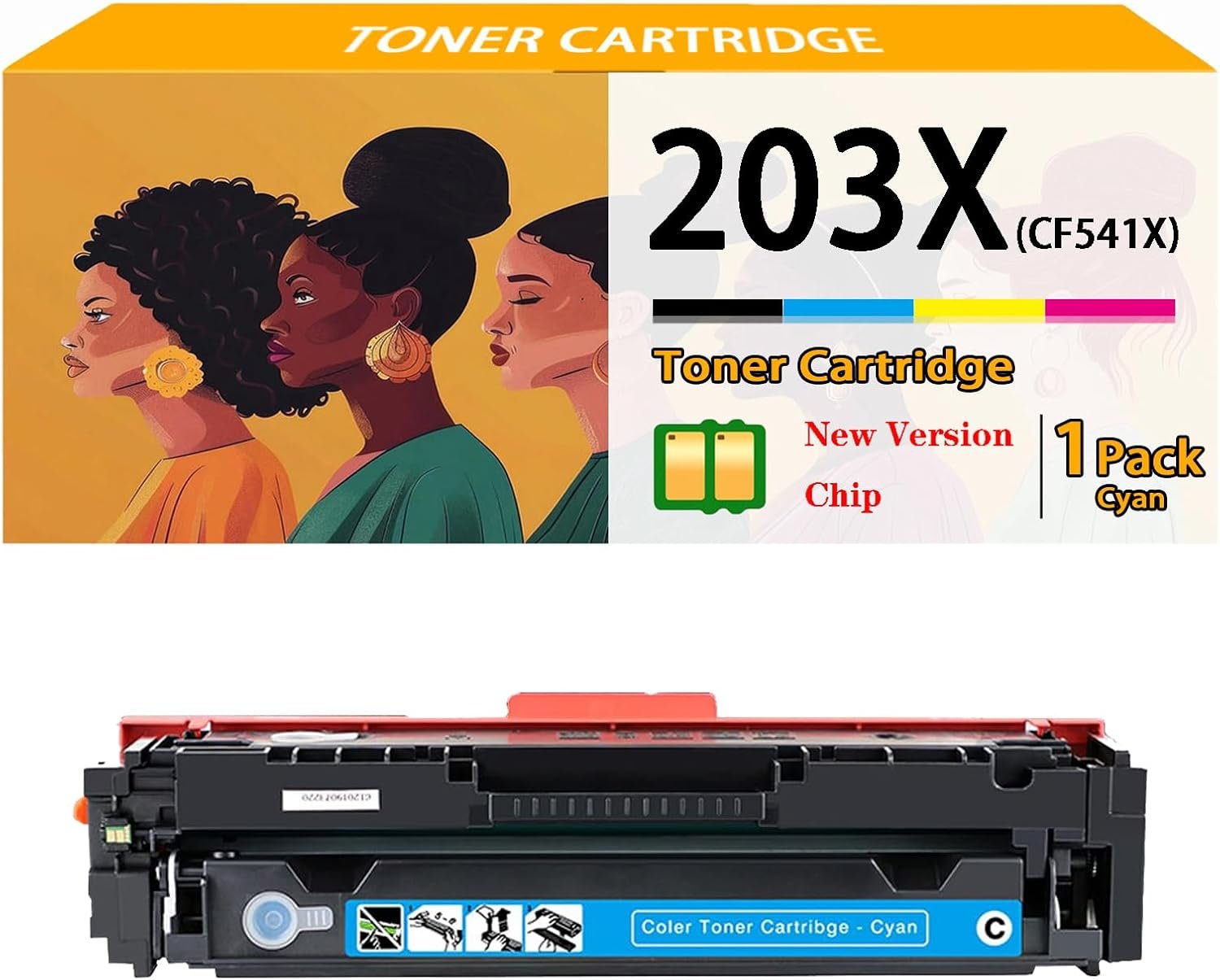 203X Toner Cartridges with Chip Compatible for HP 203X CF540X CF541X CF543X CF542X Toner Cartridge Work for HP Laserjet Pro M254dw M254nw M280nw M281fdw M281fdn,Cyan