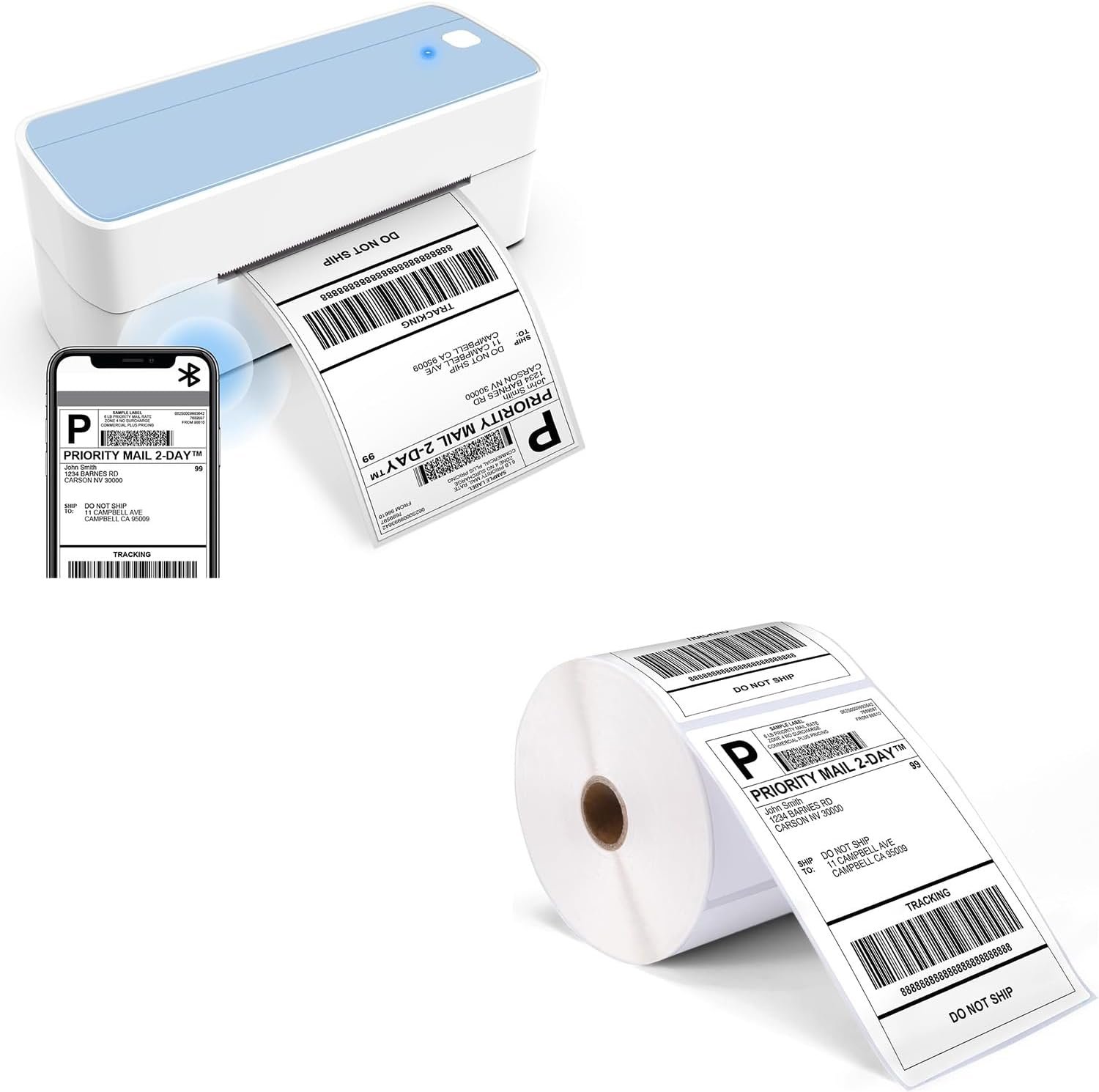 ASprink 24BT Label Printer (Blue) 1 Pack Roll Paper (100Pcs)